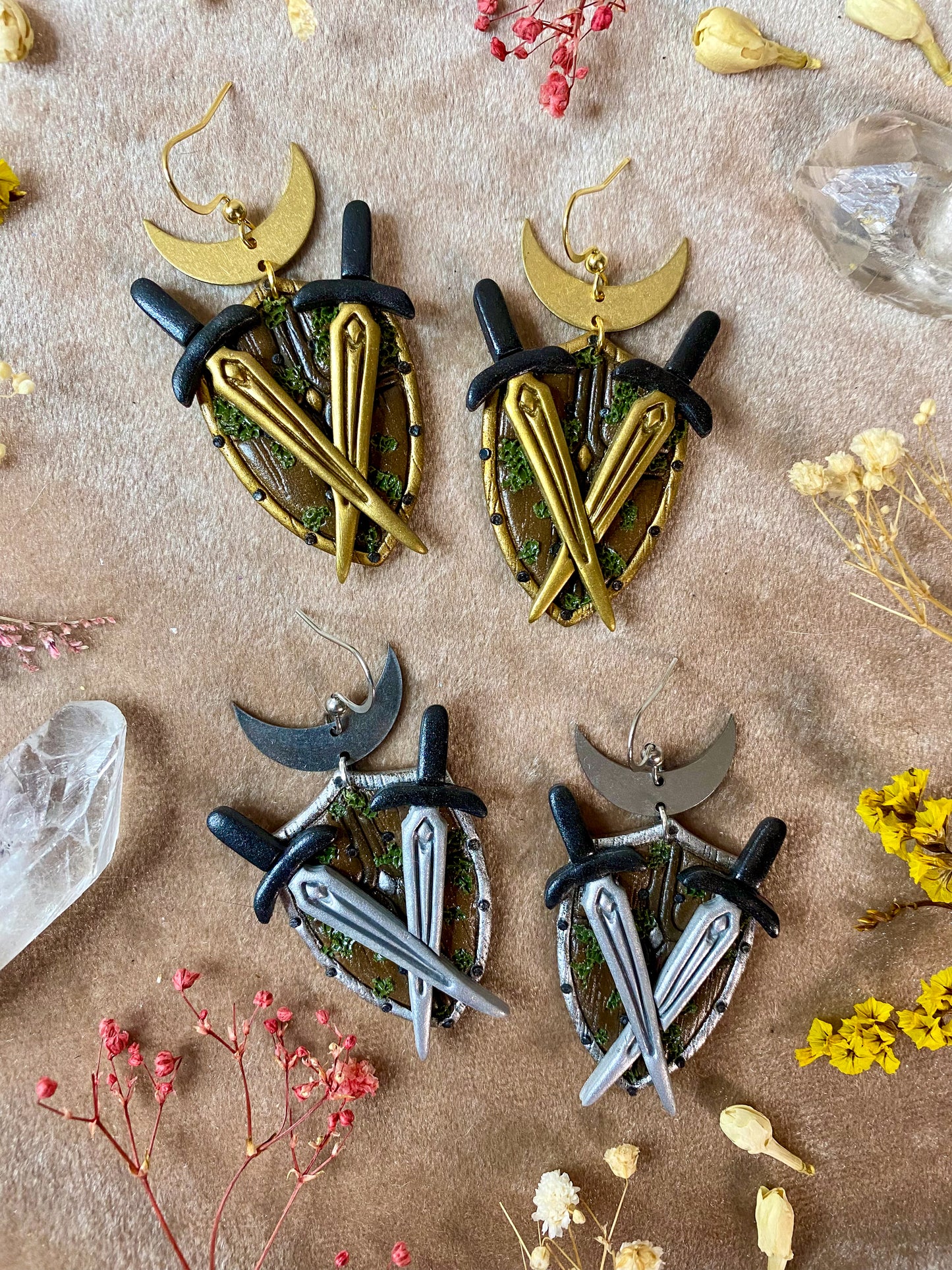 Double Sword and Shield Earrings