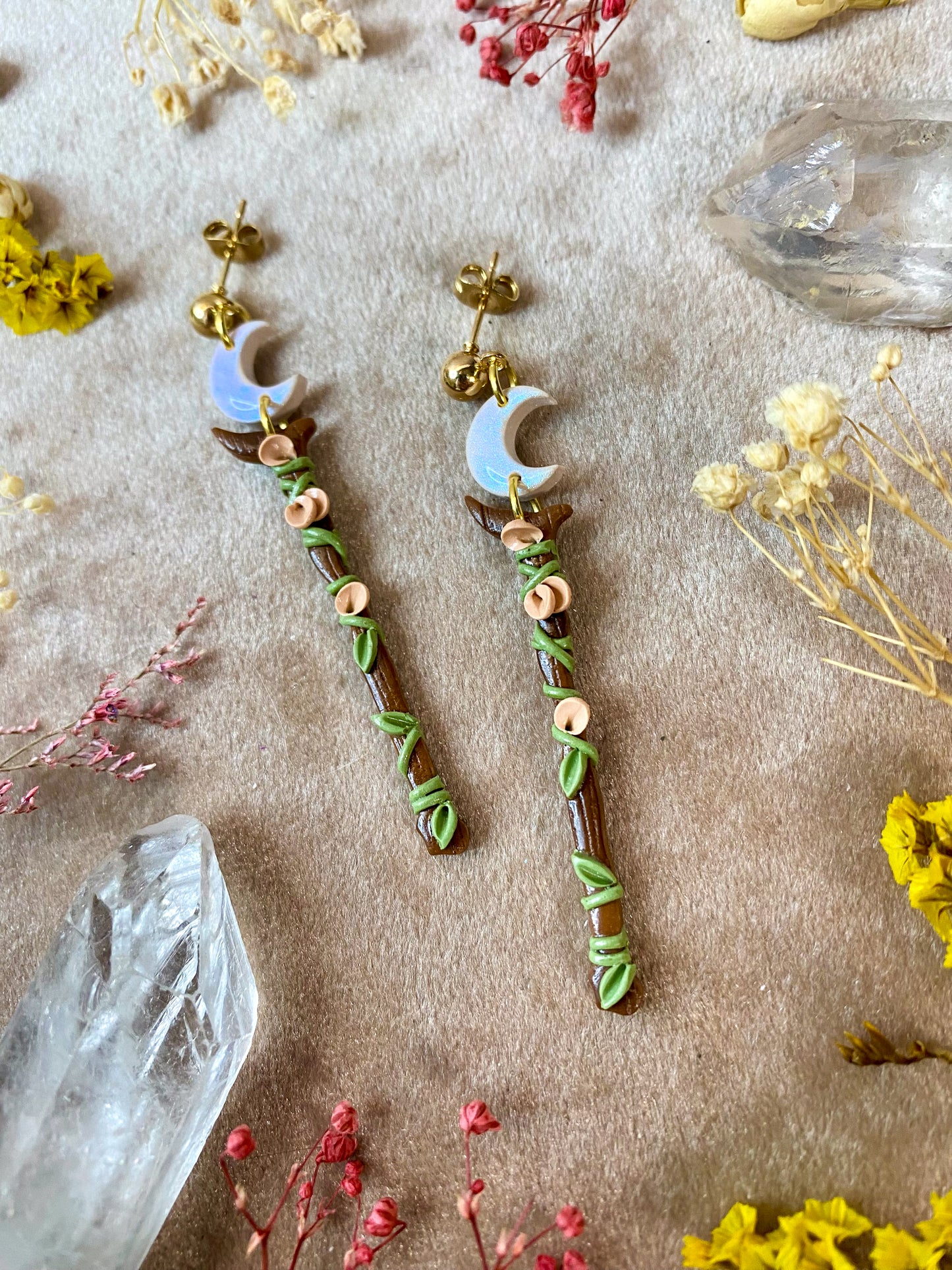 Floral Moon Scepter Earrings