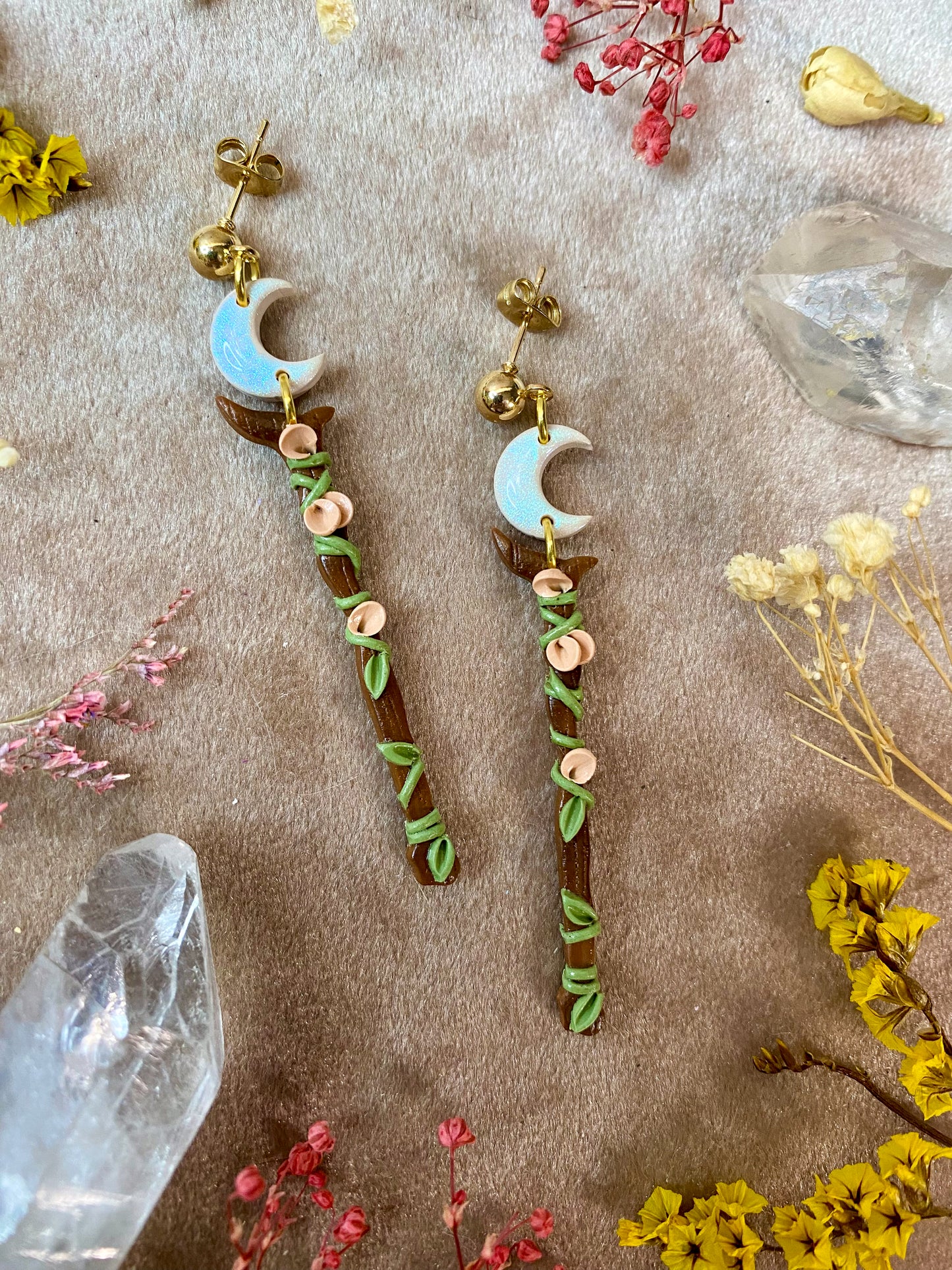 Floral Moon Scepter Earrings