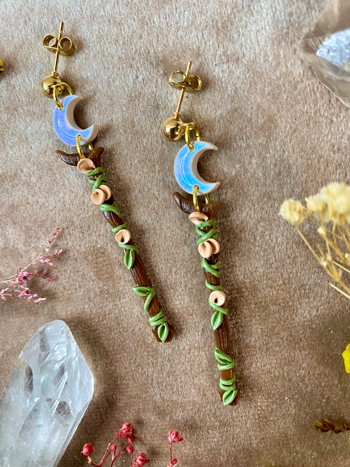 Floral Moon Scepter Earrings