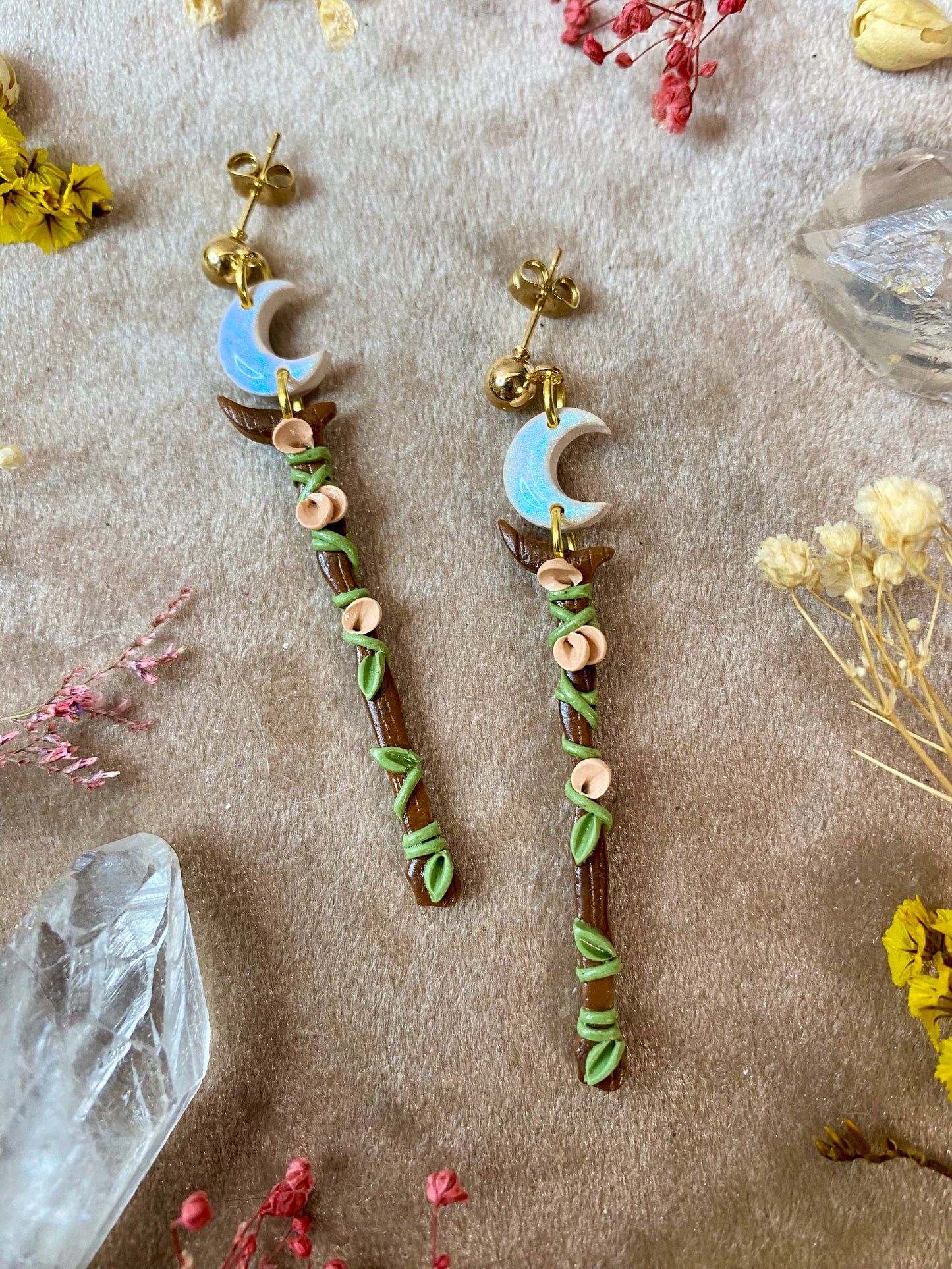 Floral Moon Scepter Earrings