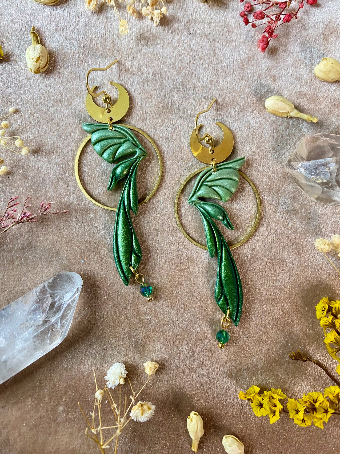 Gemstone Fairy Wing Earrings - Emerald