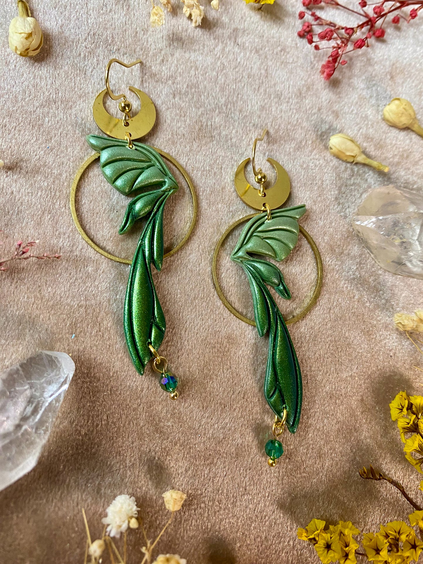 Gemstone Fairy Wing Earrings - Emerald