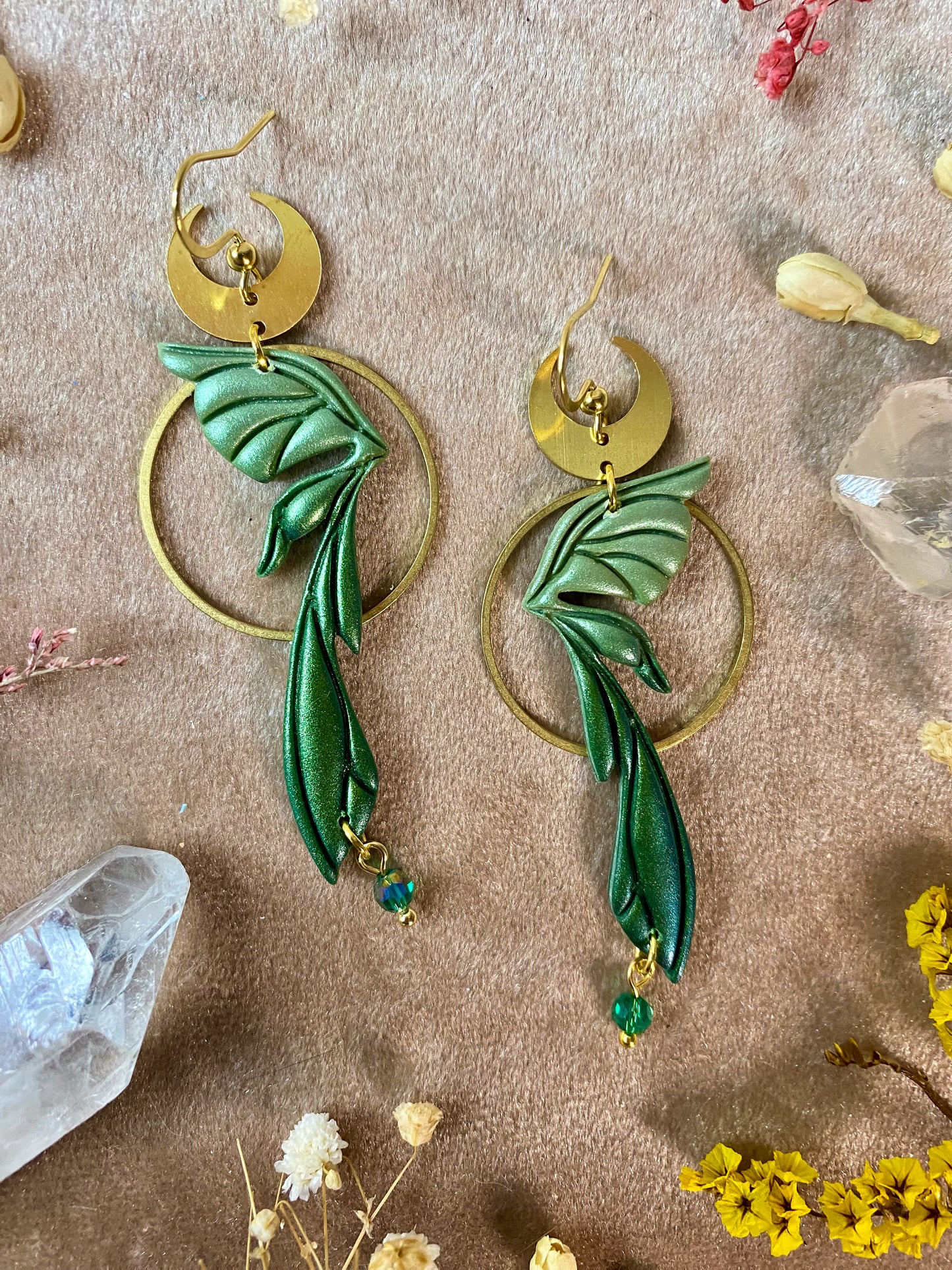 Gemstone Fairy Wing Earrings - Emerald