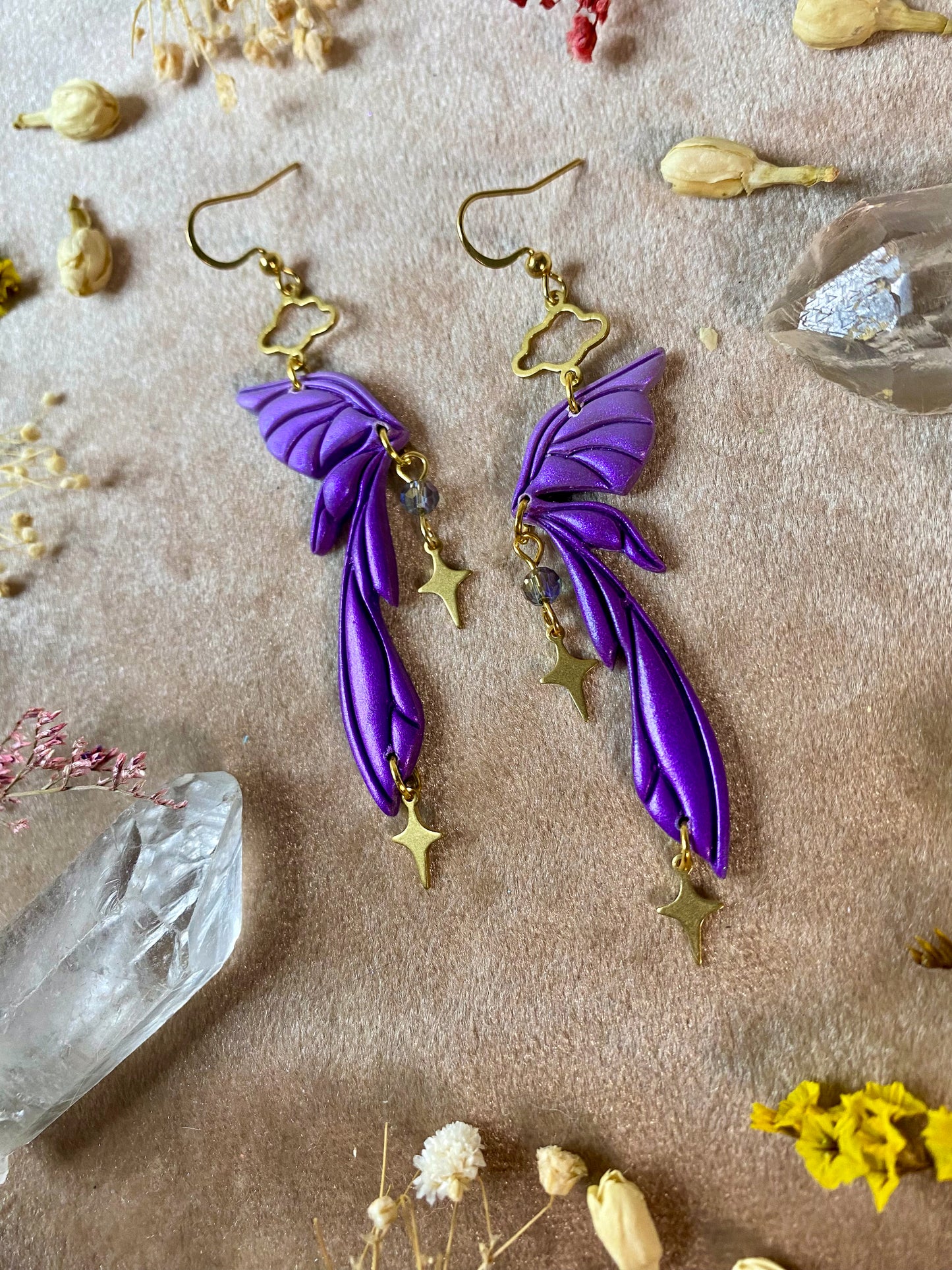 Gemstone Fairy Wing Earrings - Amethyst