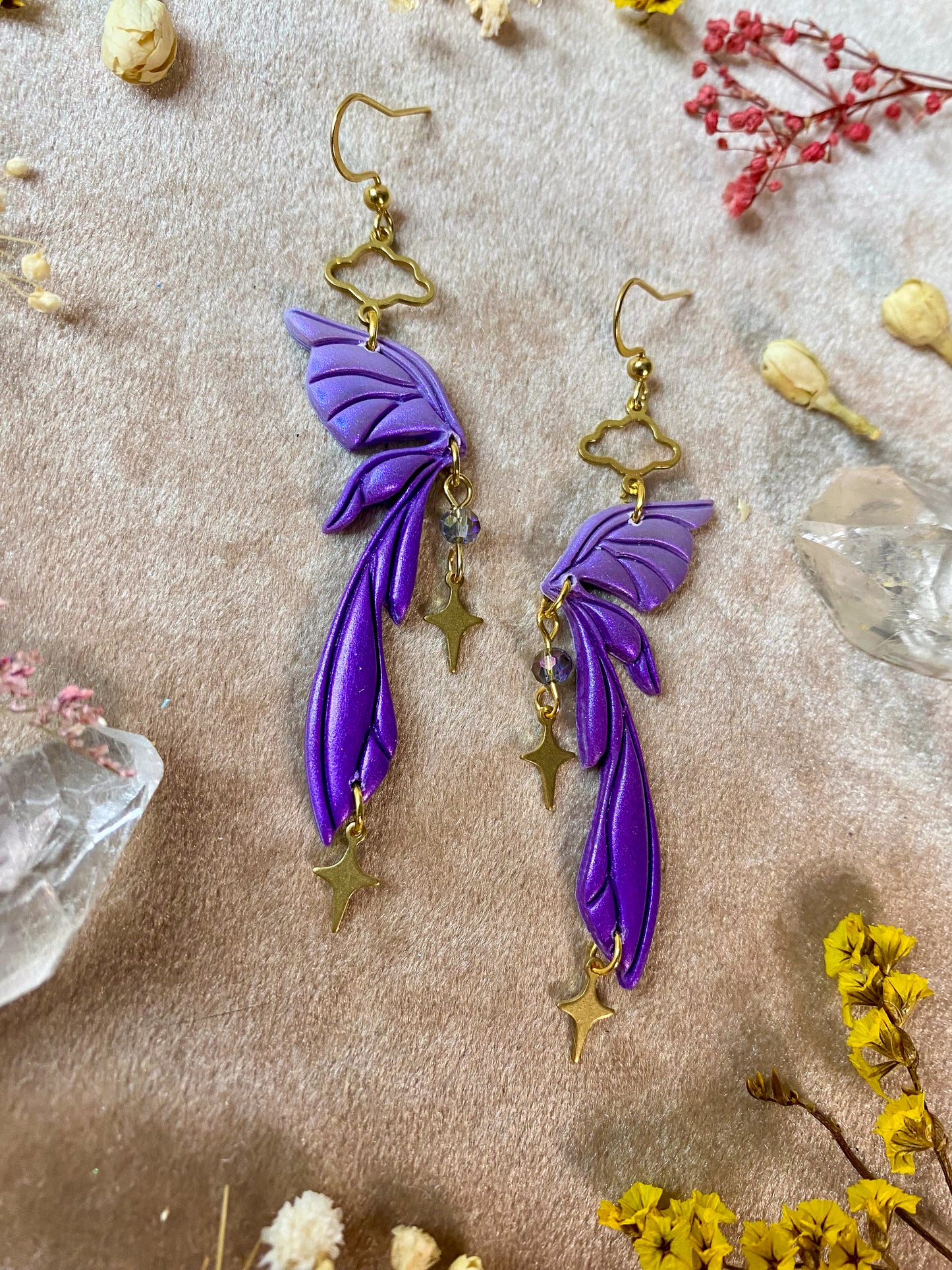 Gemstone Fairy Wing Earrings - Amethyst