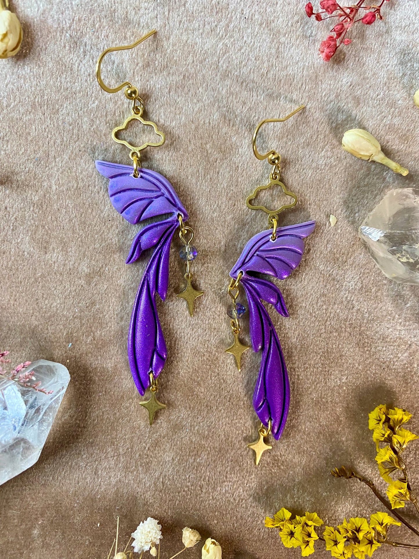 Gemstone Fairy Wing Earrings - Amethyst