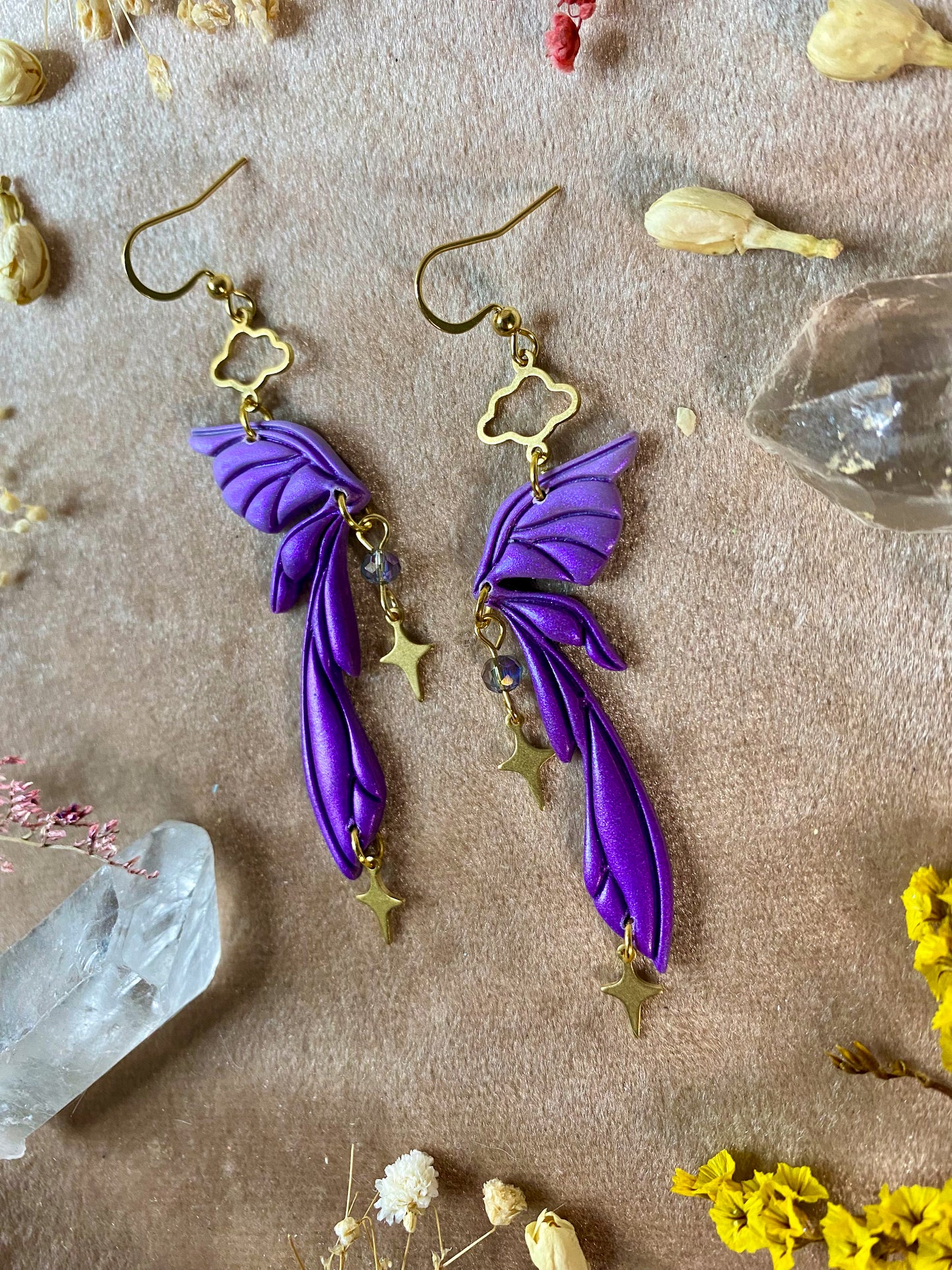 Gemstone Fairy Wing Earrings - Amethyst