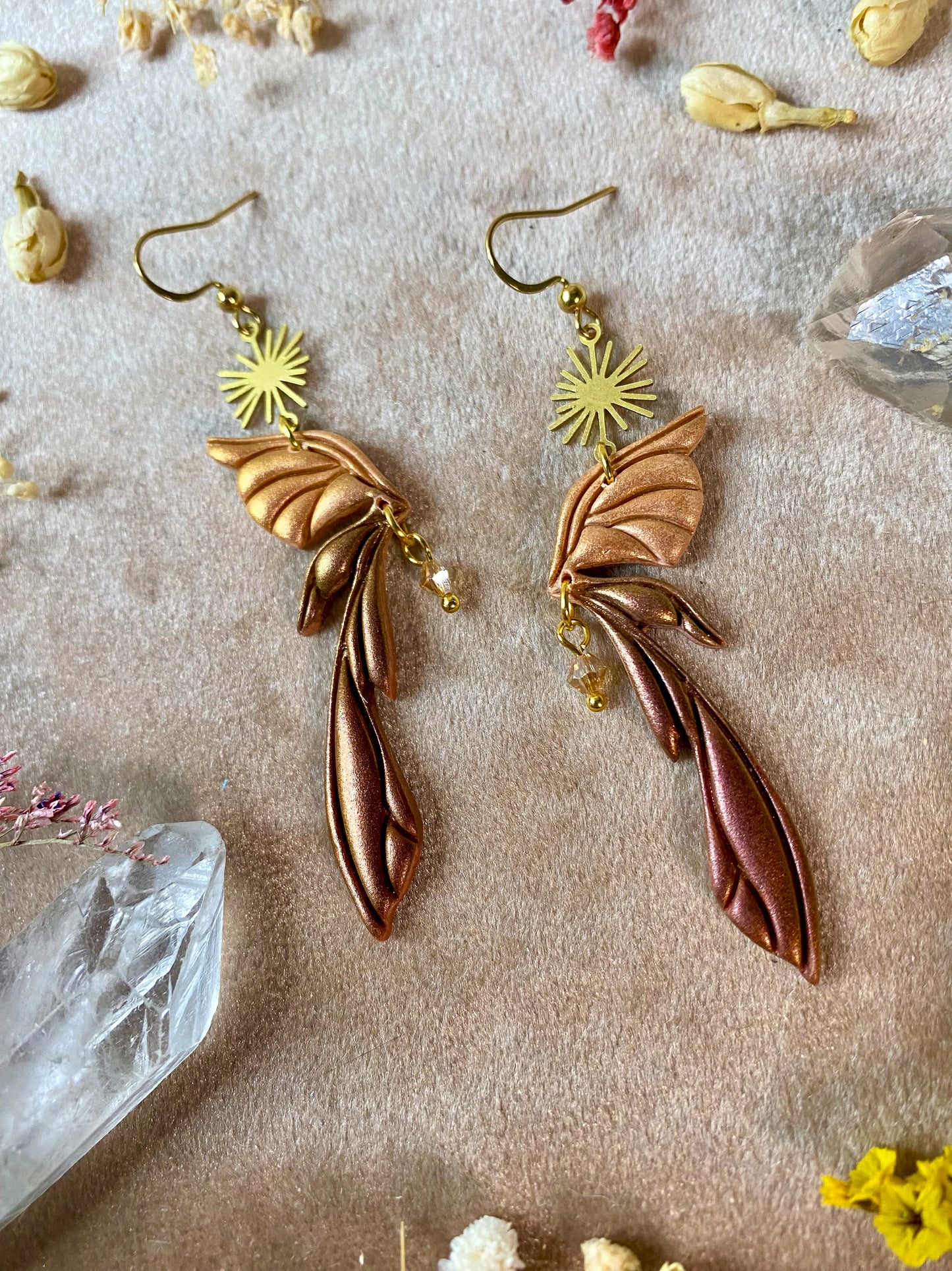 Gemstone Fairy Wing Earrings - Goldstone