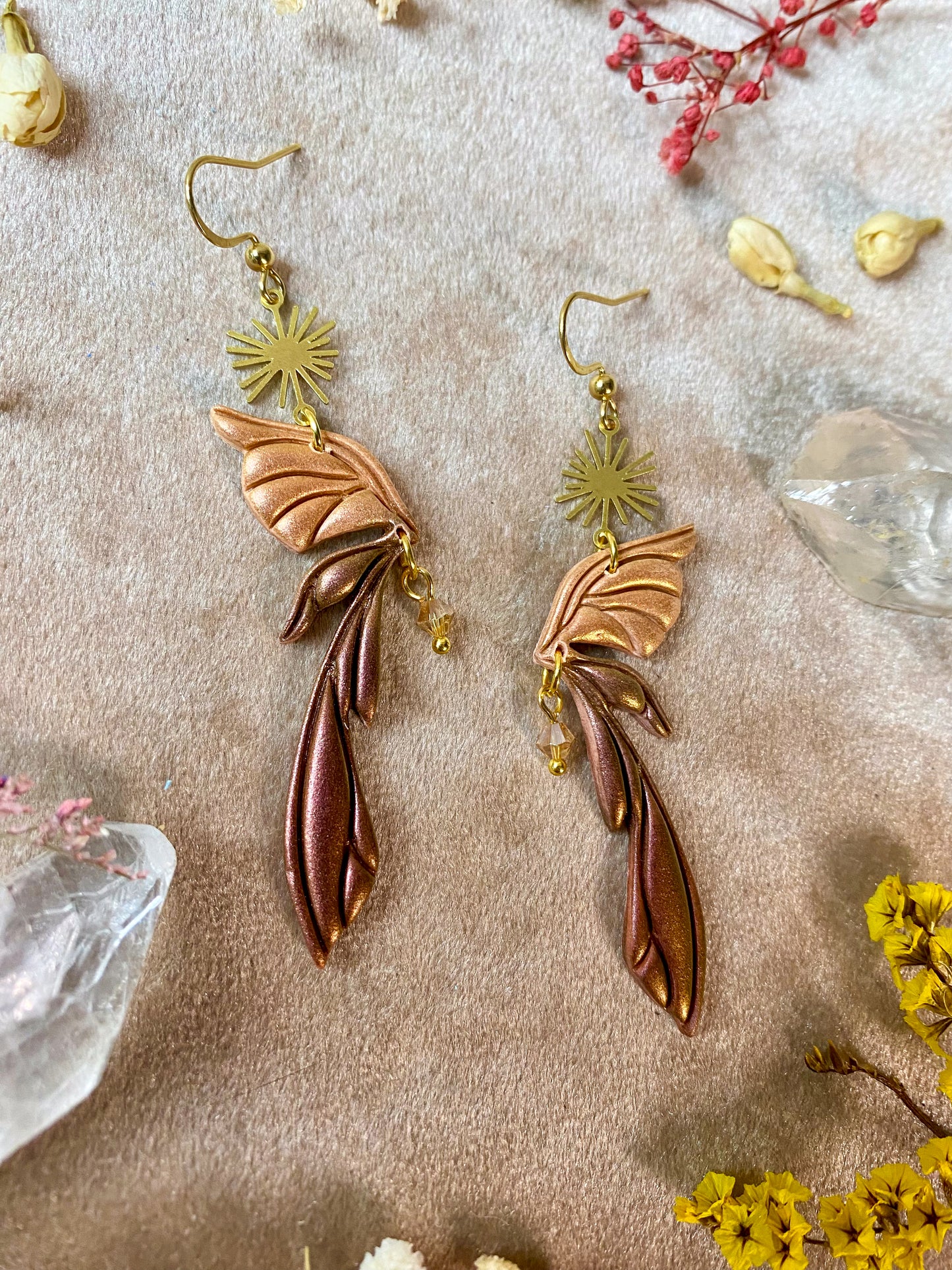 Gemstone Fairy Wing Earrings - Goldstone