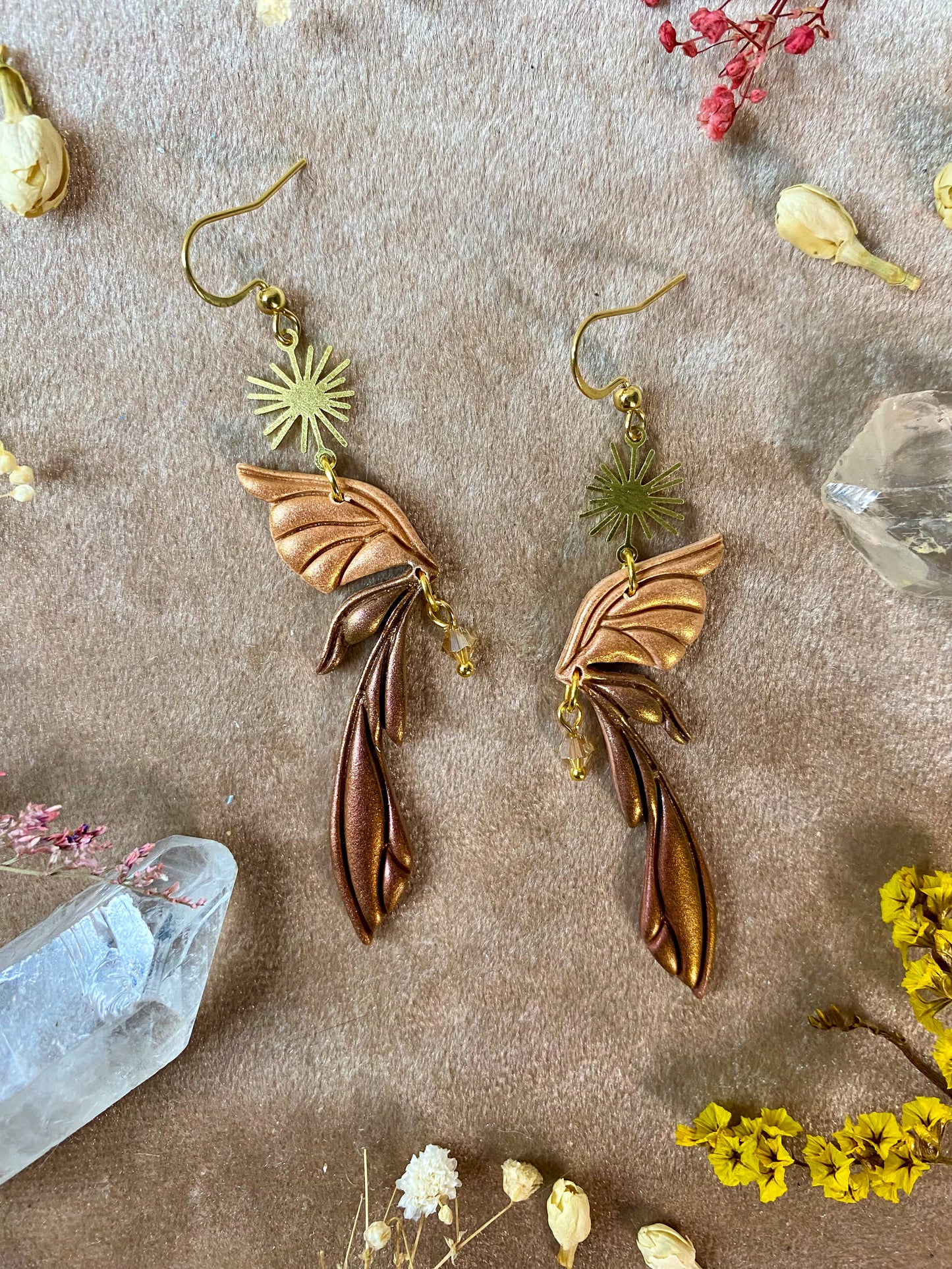 Gemstone Fairy Wing Earrings - Goldstone