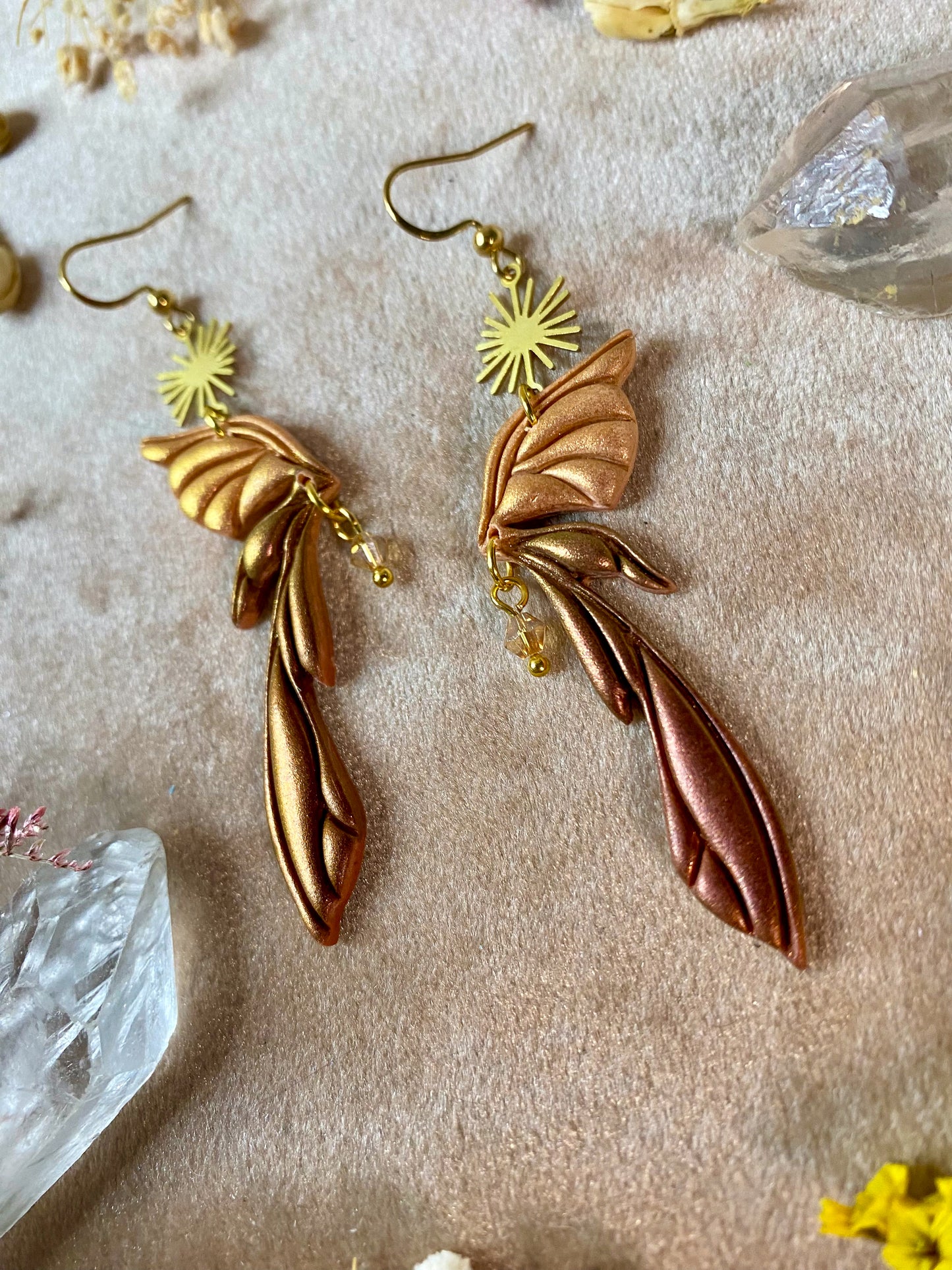 Gemstone Fairy Wing Earrings - Goldstone