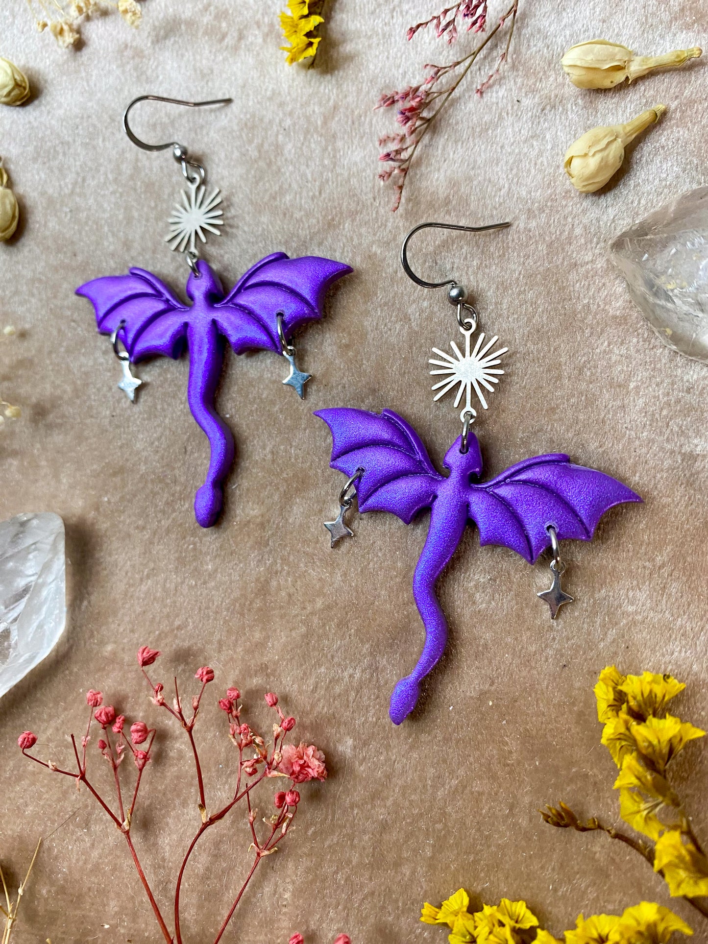 Dragon in Flight Earrings - Purple