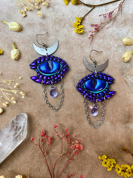 blue dragon eye earrings polymer clay fantasy dangle earrings