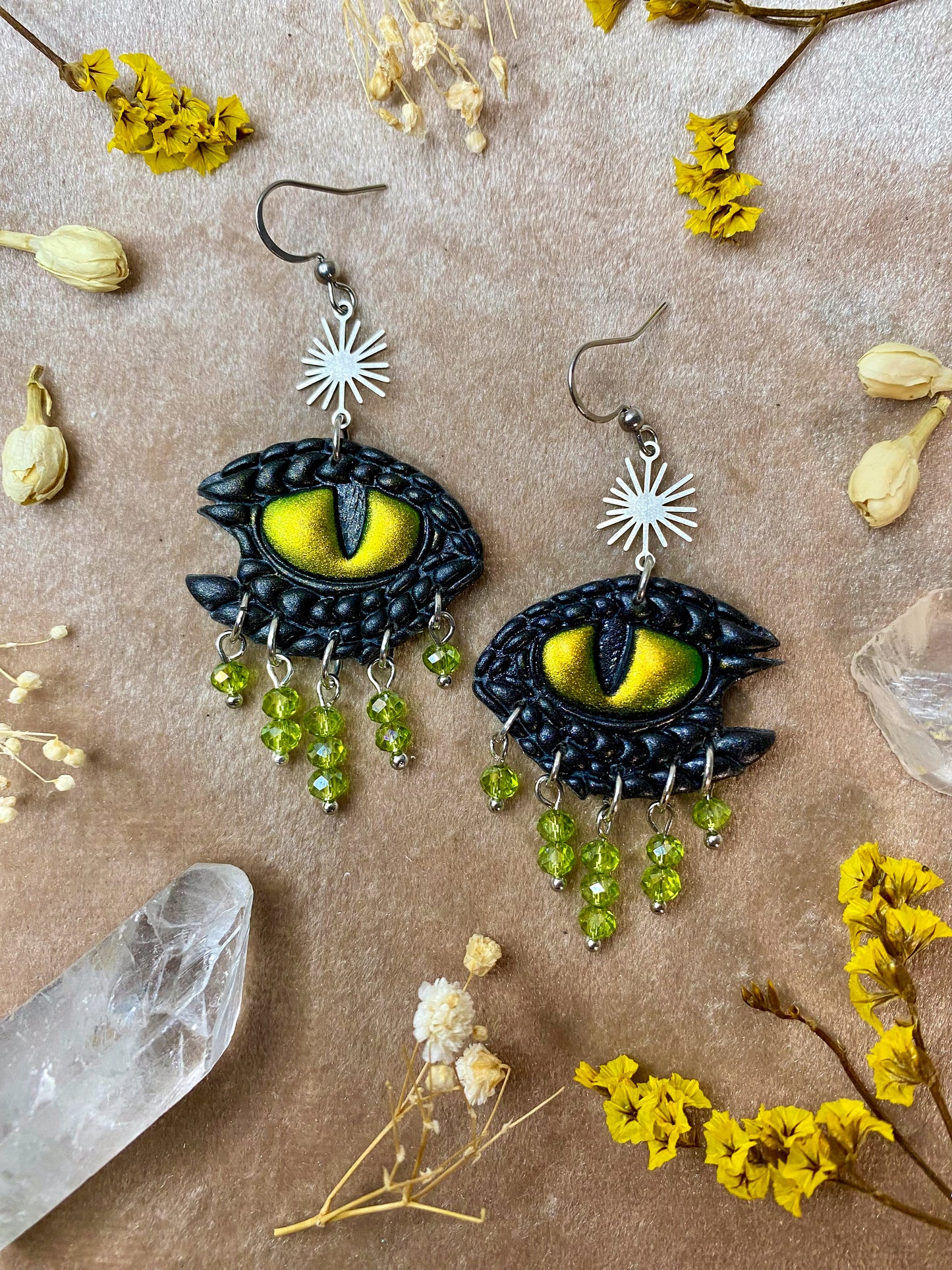 dragon eye tears polymer clay fantasy dangle earrings