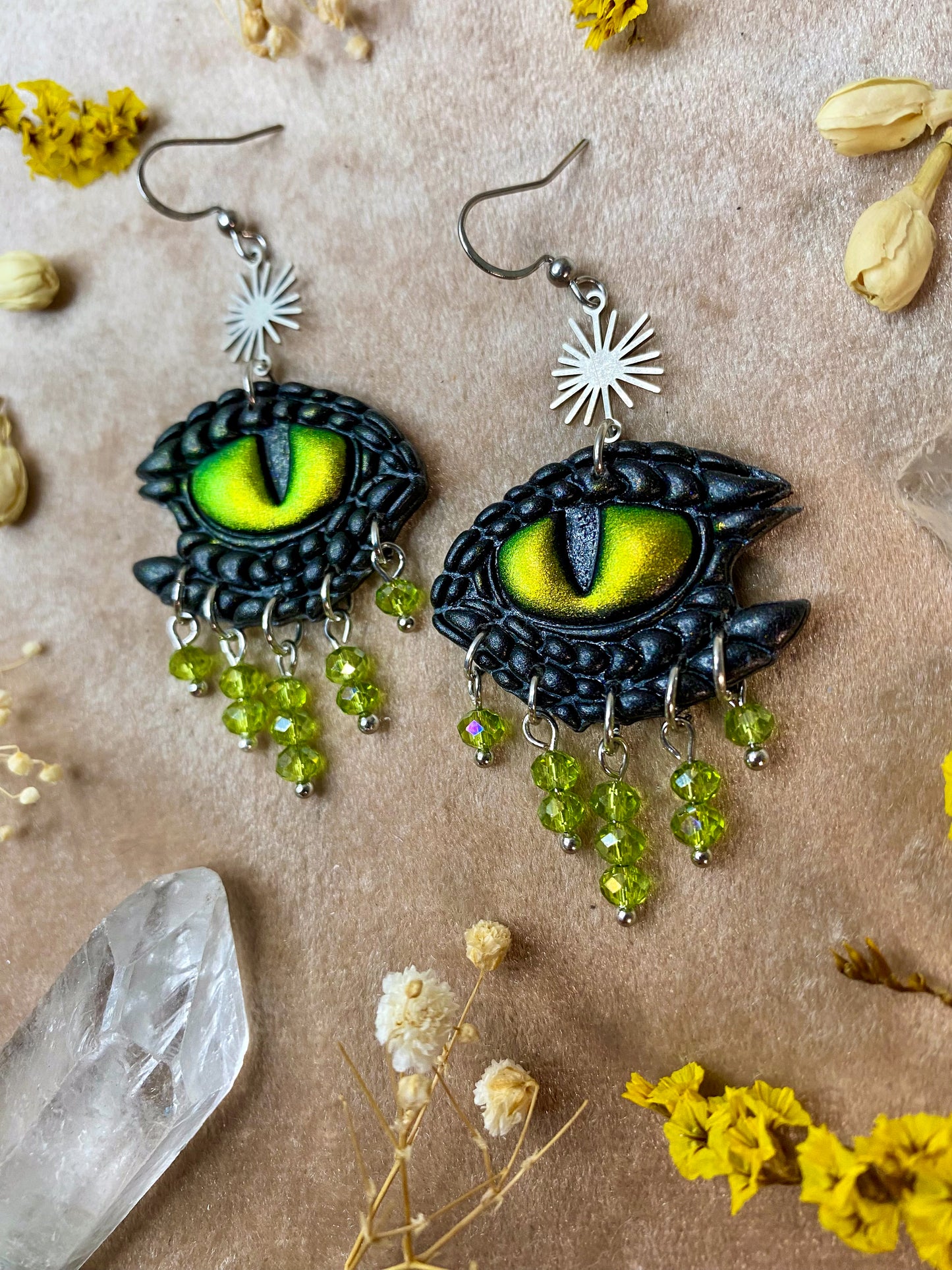 Dragon Tears Earrings - Black and Green