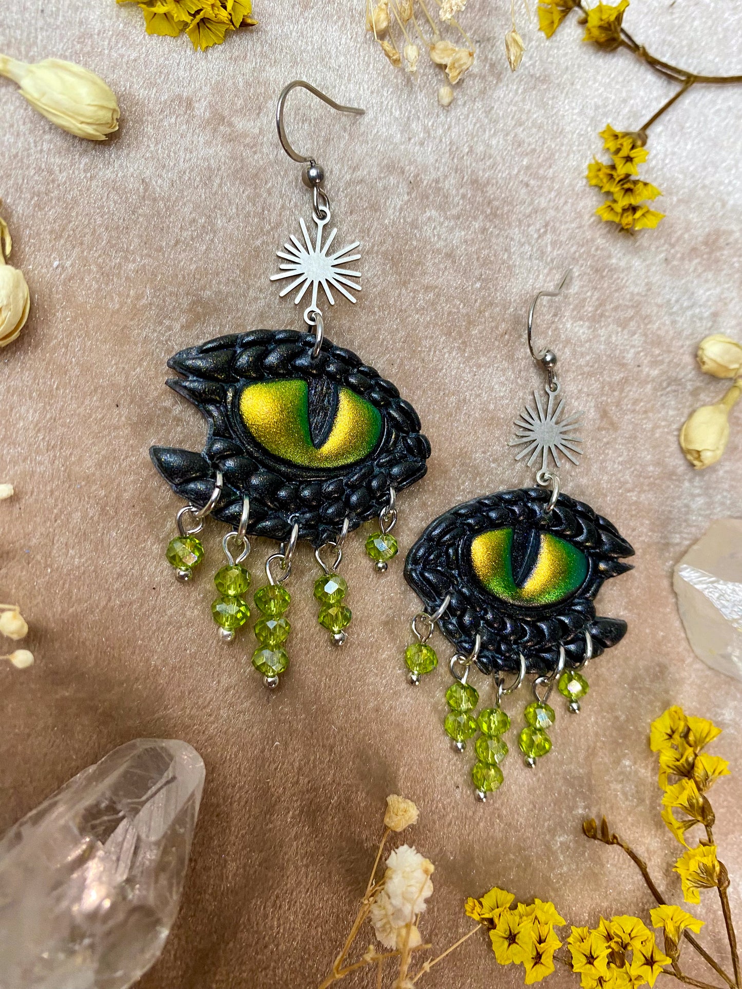 Dragon Tears Earrings - Black and Green