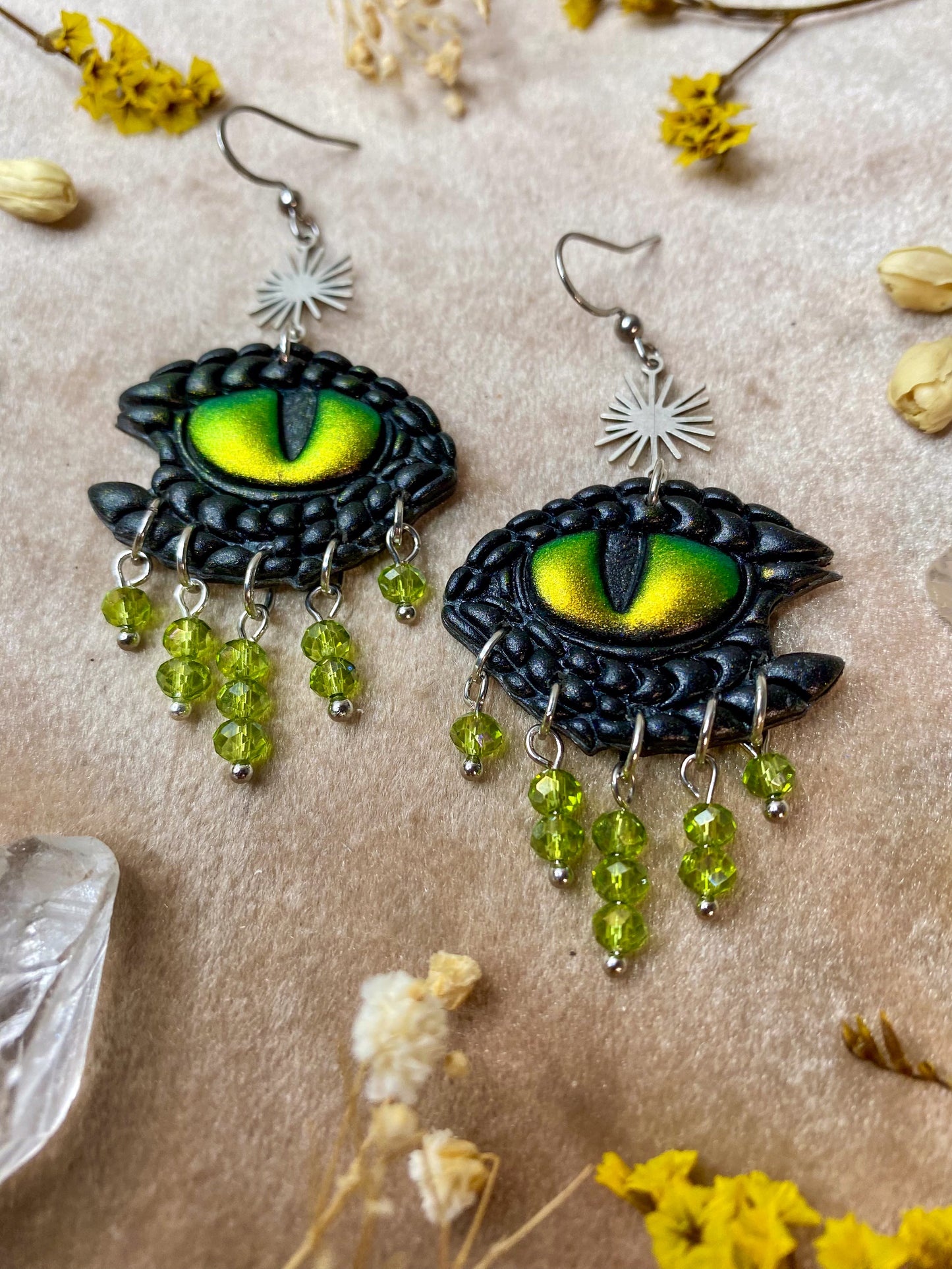 Dragon Tears Earrings - Black and Green