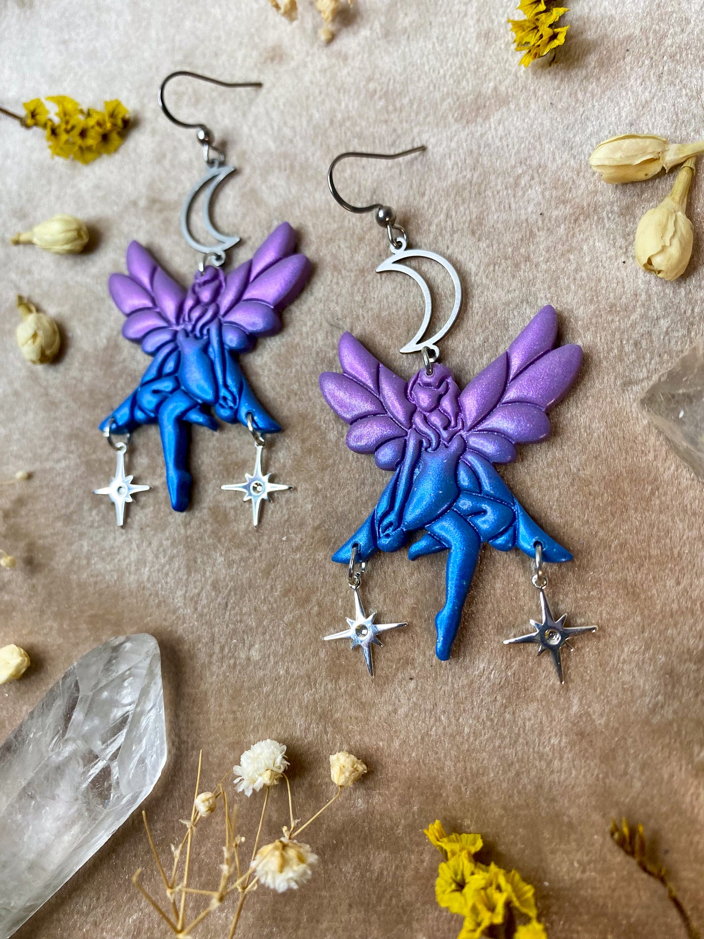 Purple and Blue Sitting Fairy Earrings