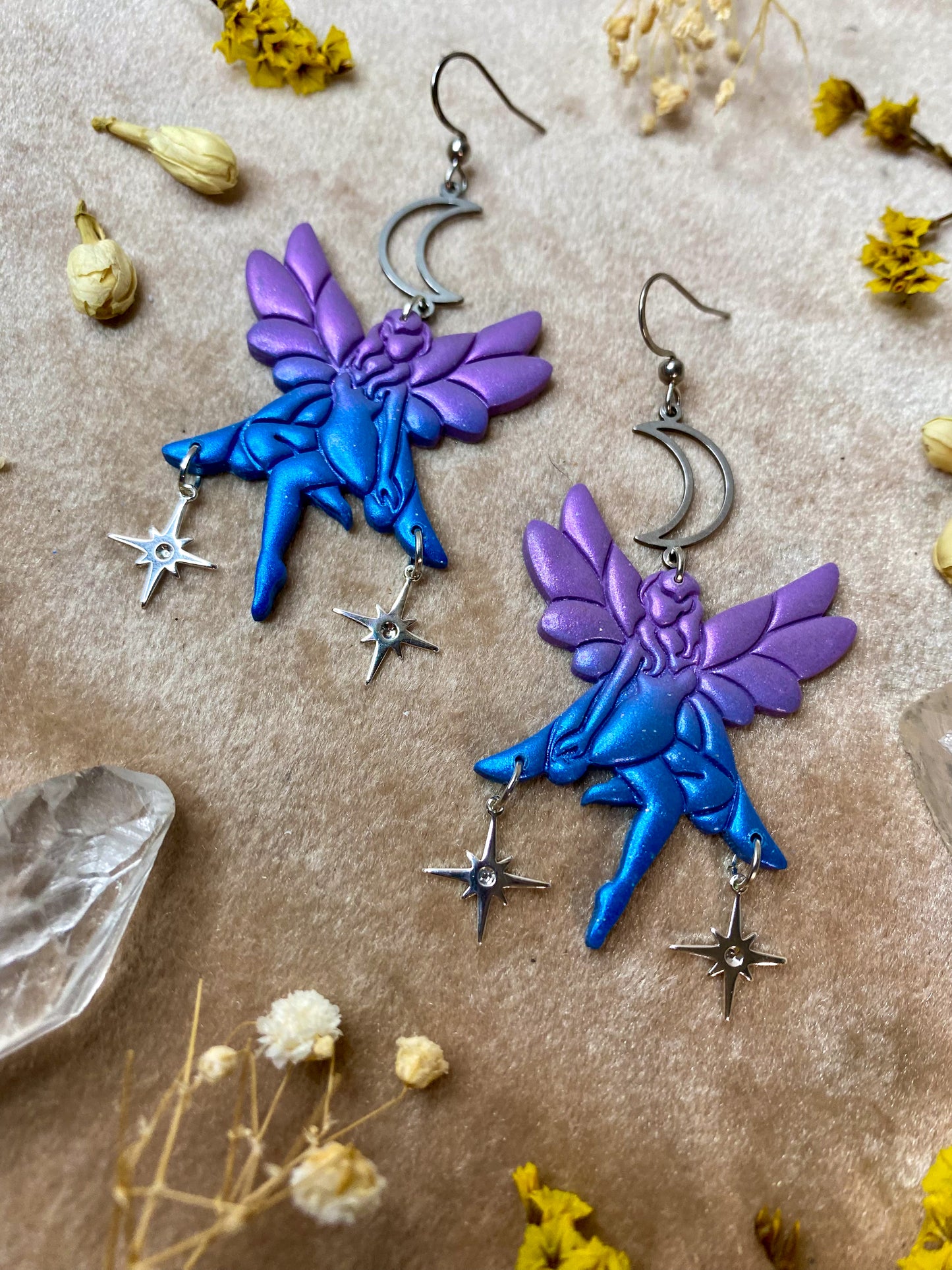 Purple and Blue Sitting Fairy Earrings