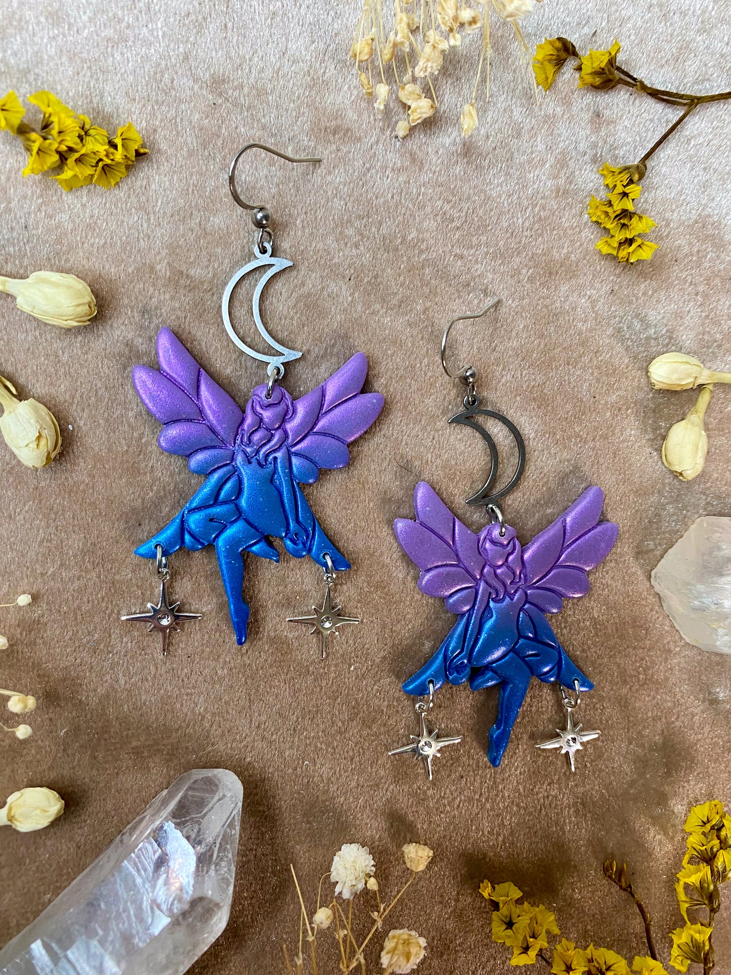 Purple and Blue Sitting Fairy Earrings