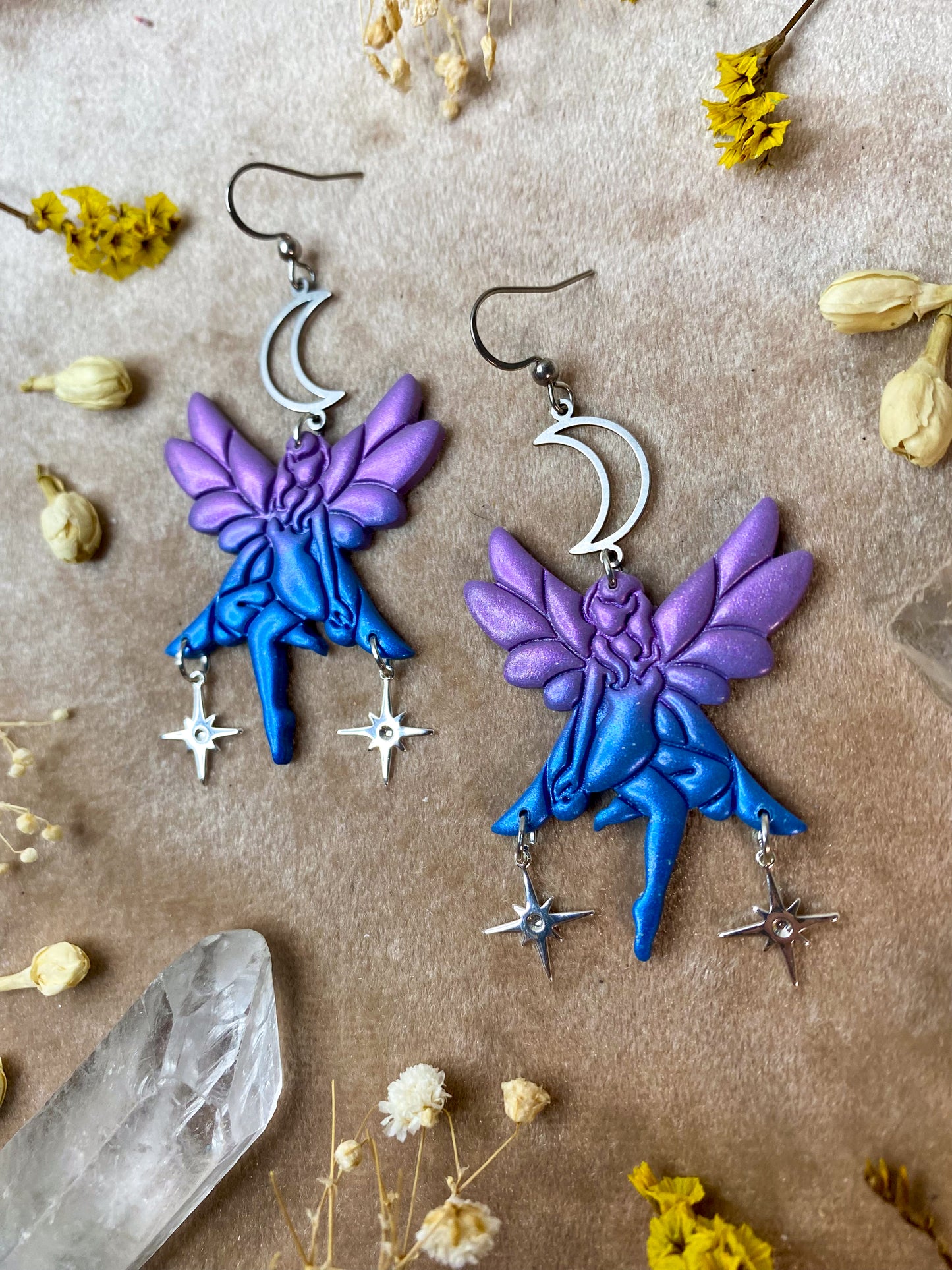 Purple and Blue Sitting Fairy Earrings