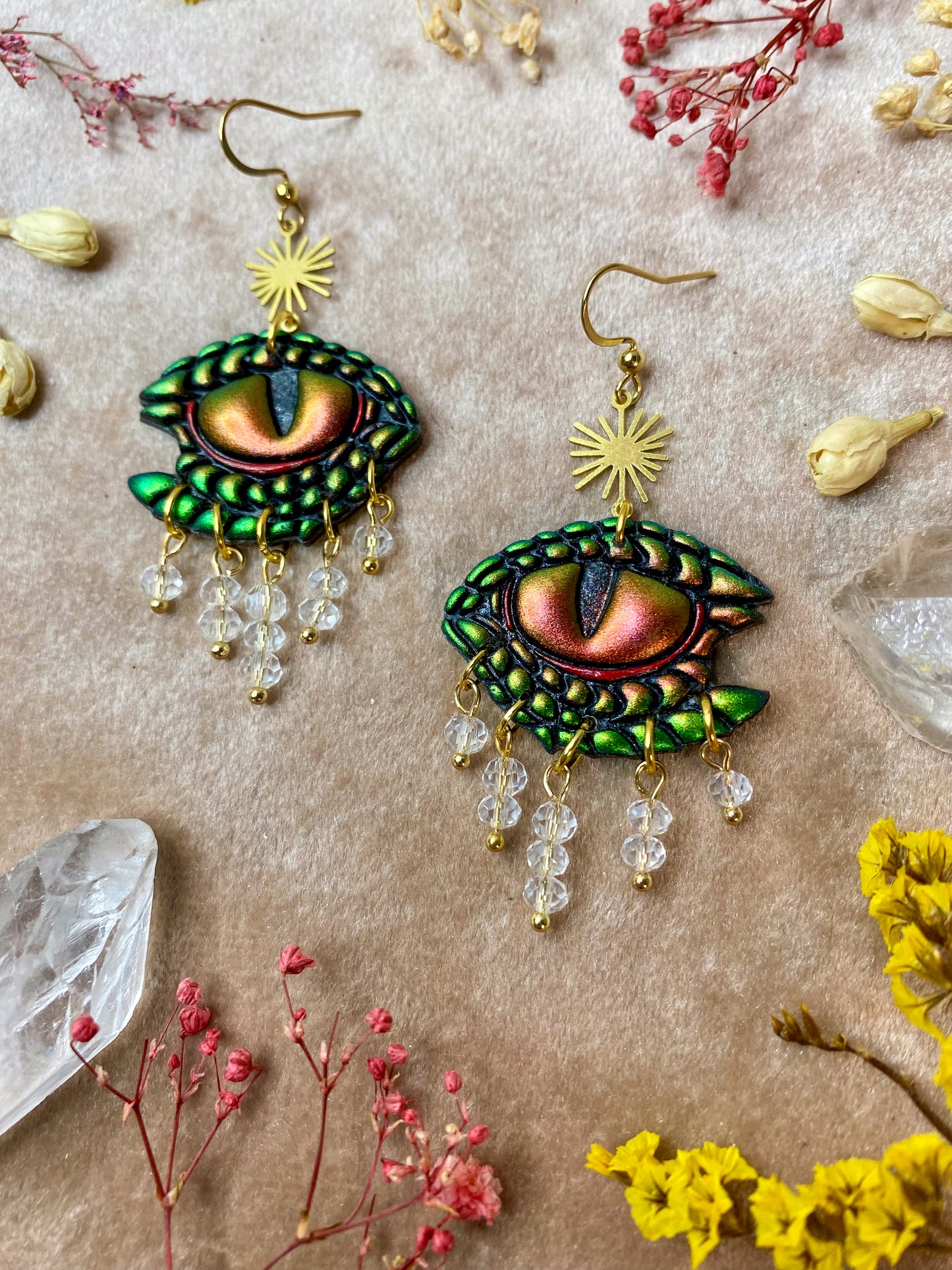 Dragon Tears Earrings - Green and Gold