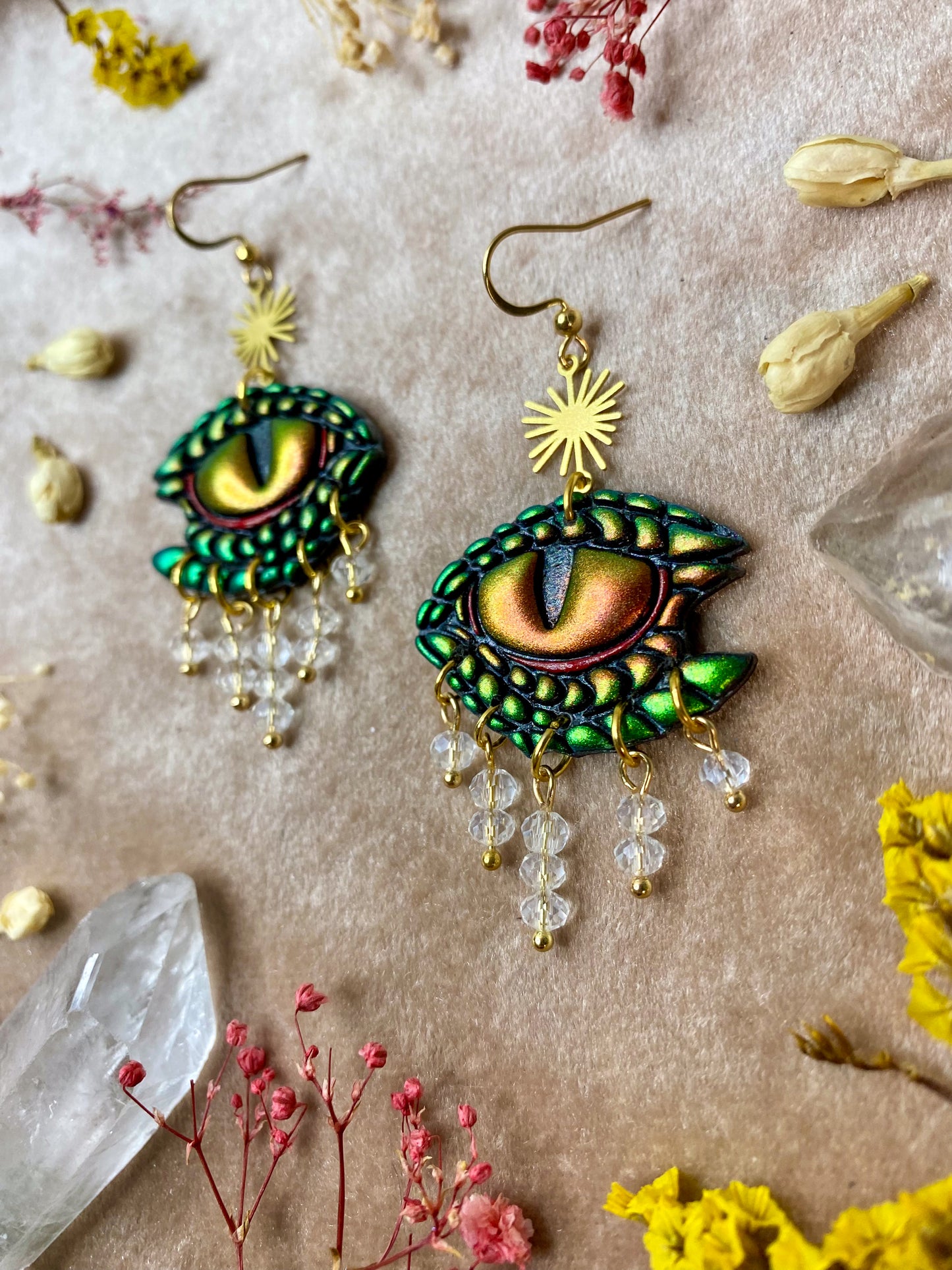 Dragon Tears Earrings - Green and Gold