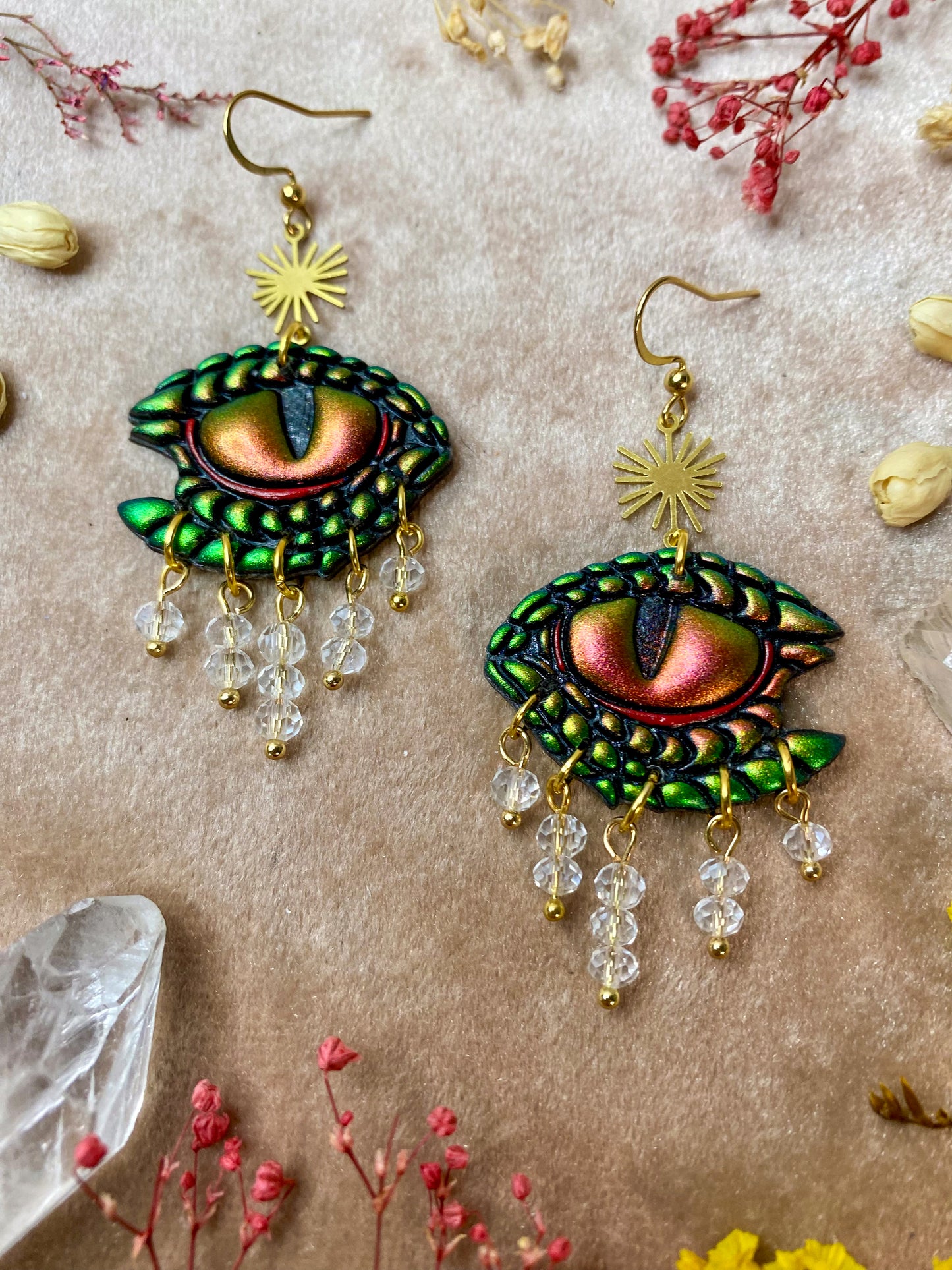 Dragon Tears Earrings - Green and Gold