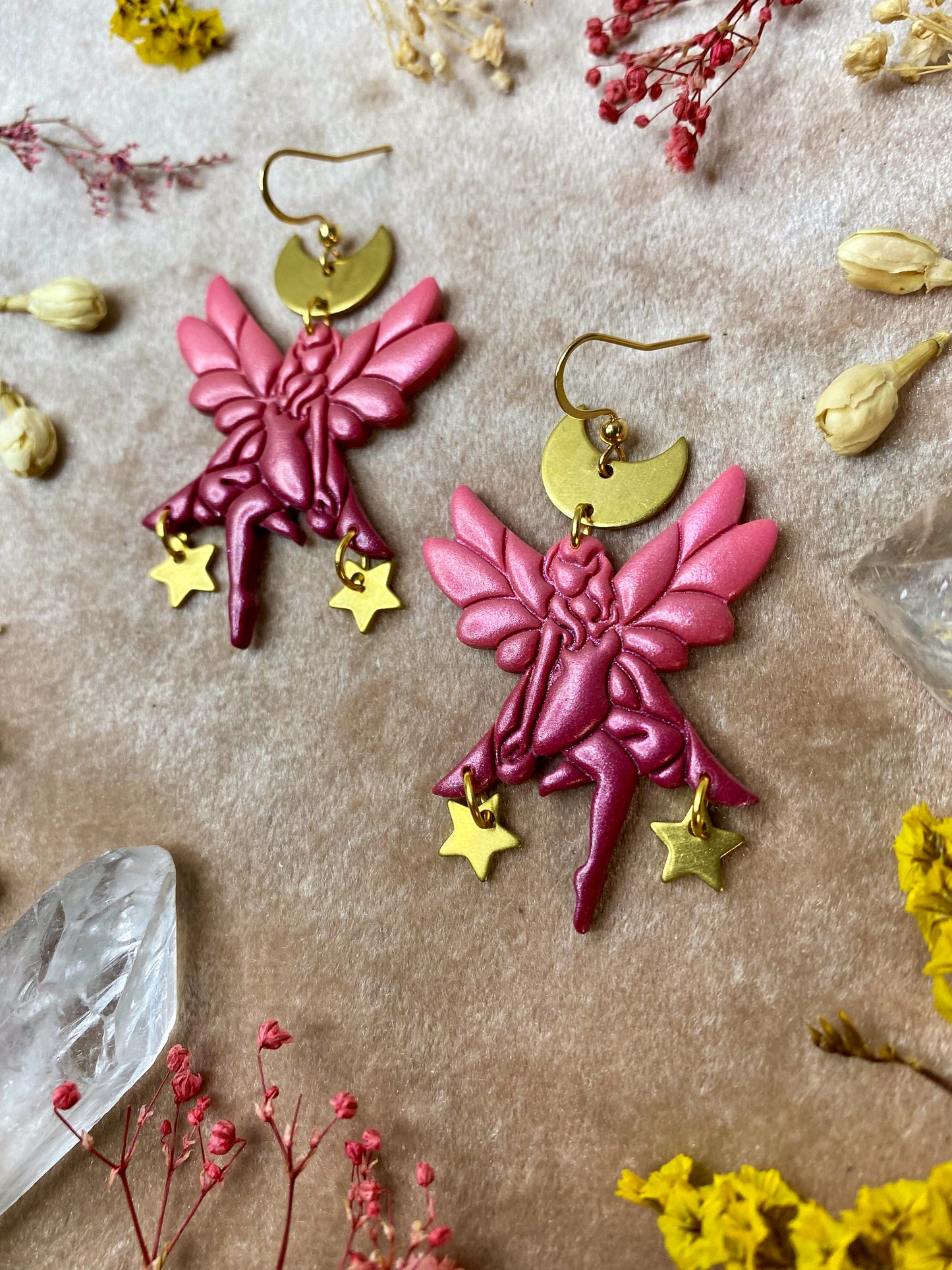 Red and Pink Sitting Fairy Earrings