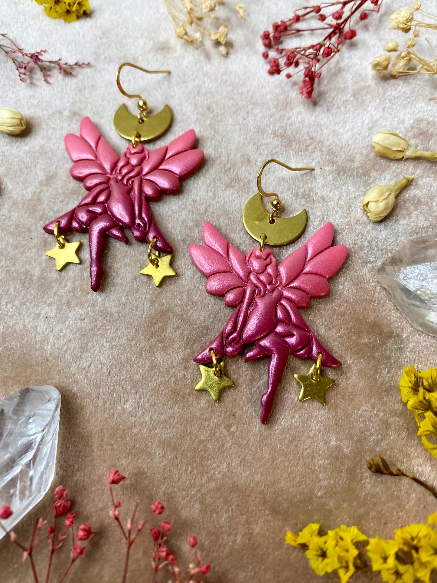 Red and Pink Sitting Fairy Earrings