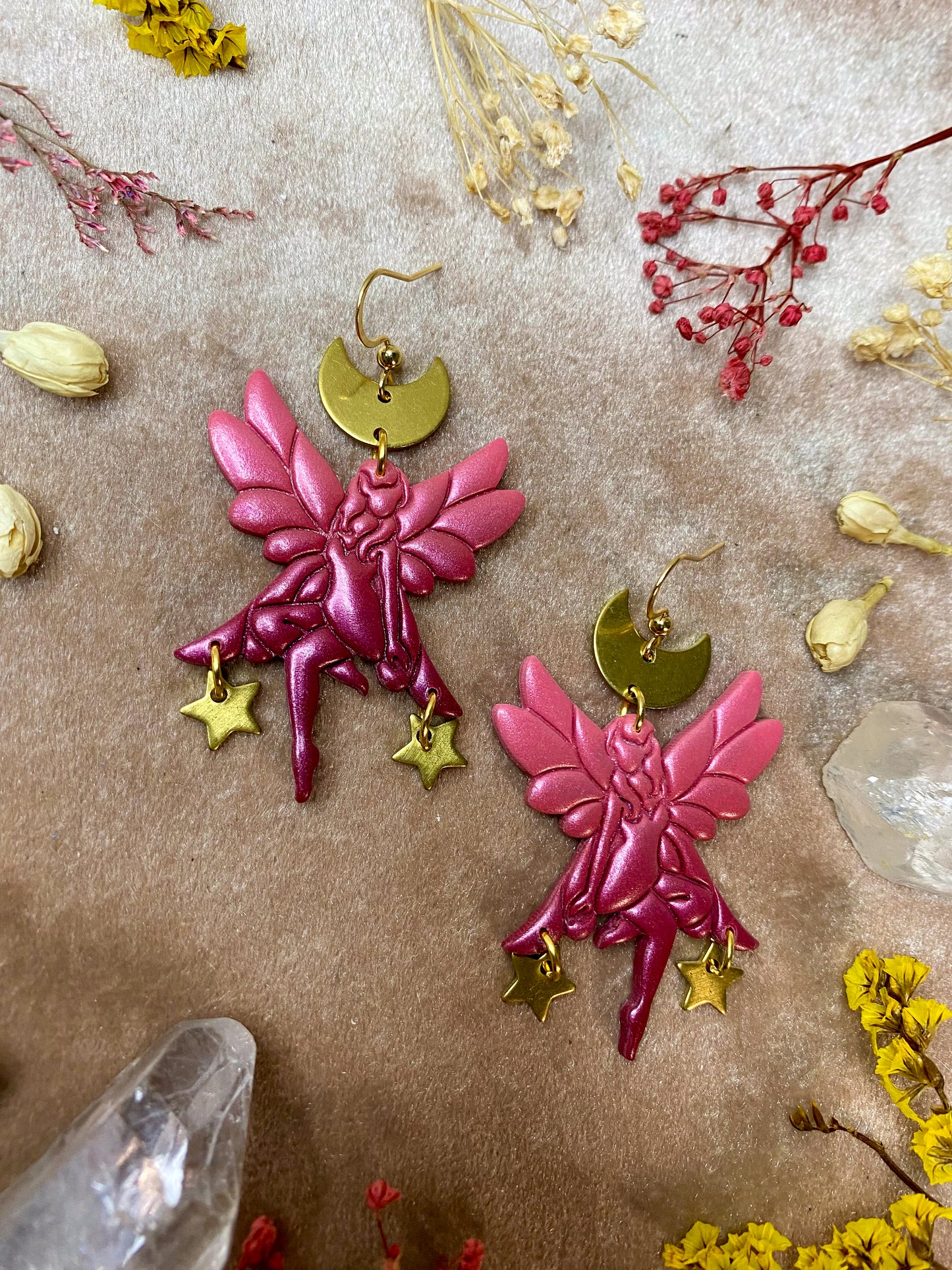 Red and Pink Sitting Fairy Earrings