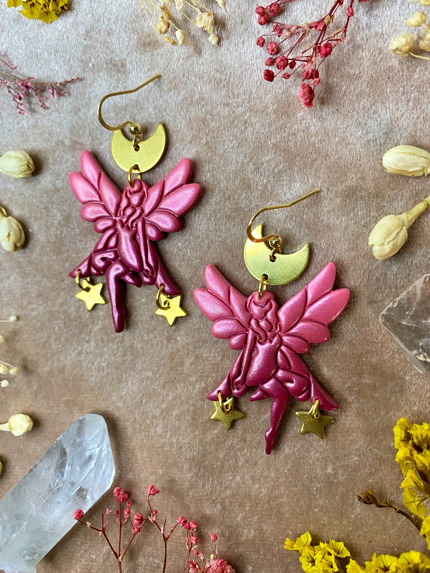 Red and Pink Sitting Fairy Earrings