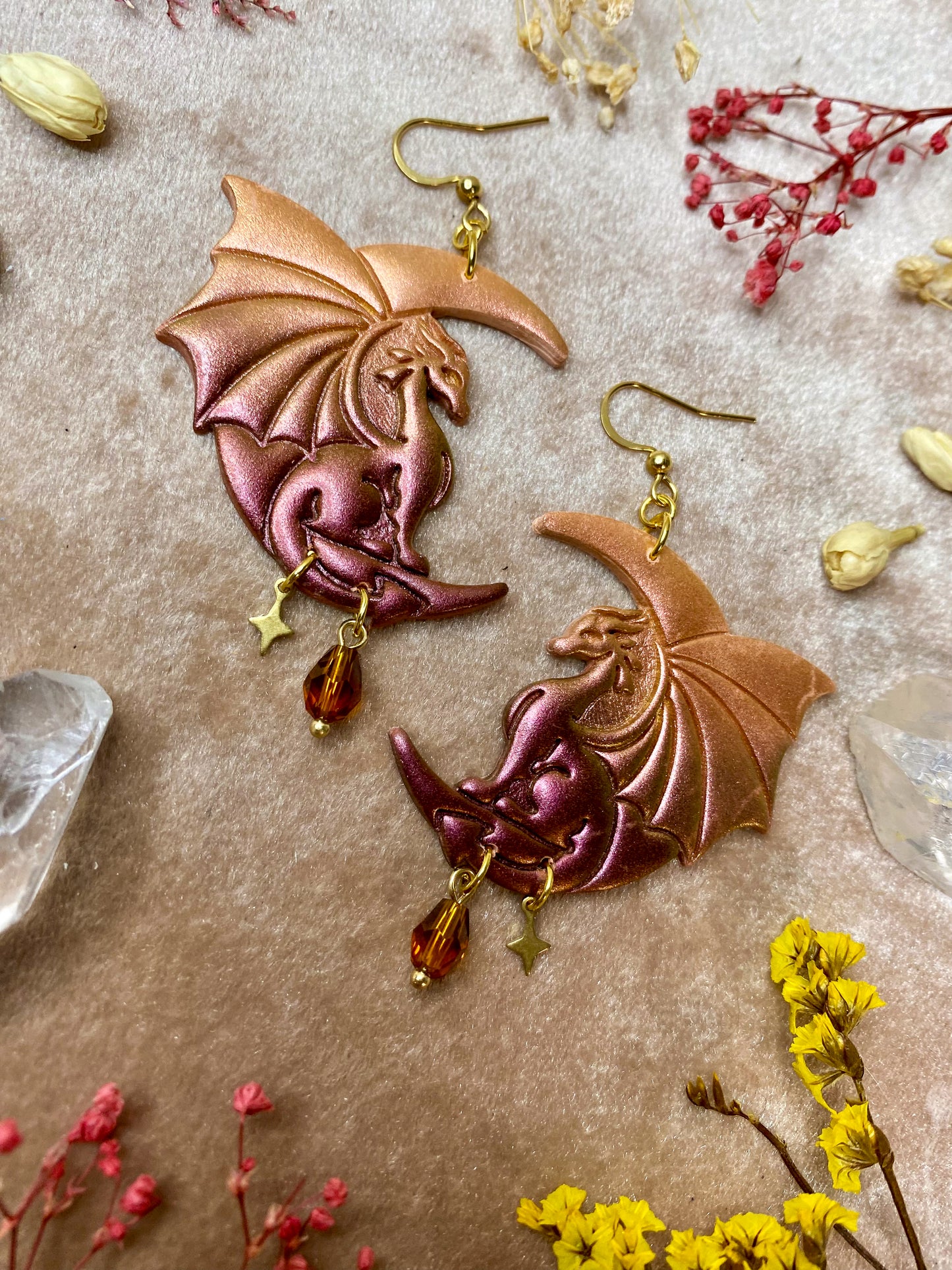 Golden Moon Dragon Earrings