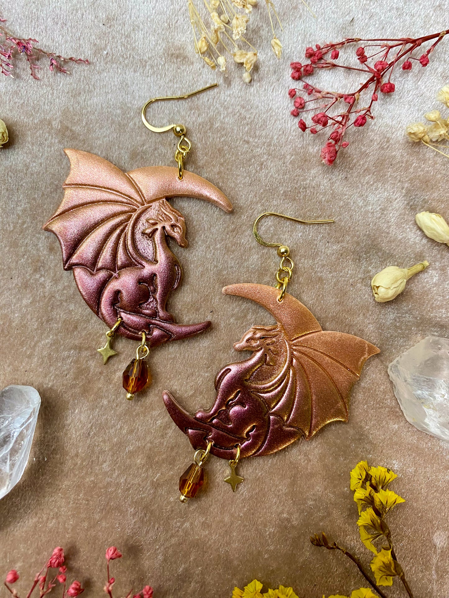 Golden Moon Dragon Earrings