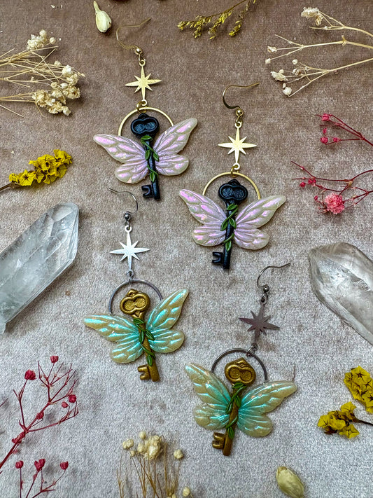 Winged Key Earrings