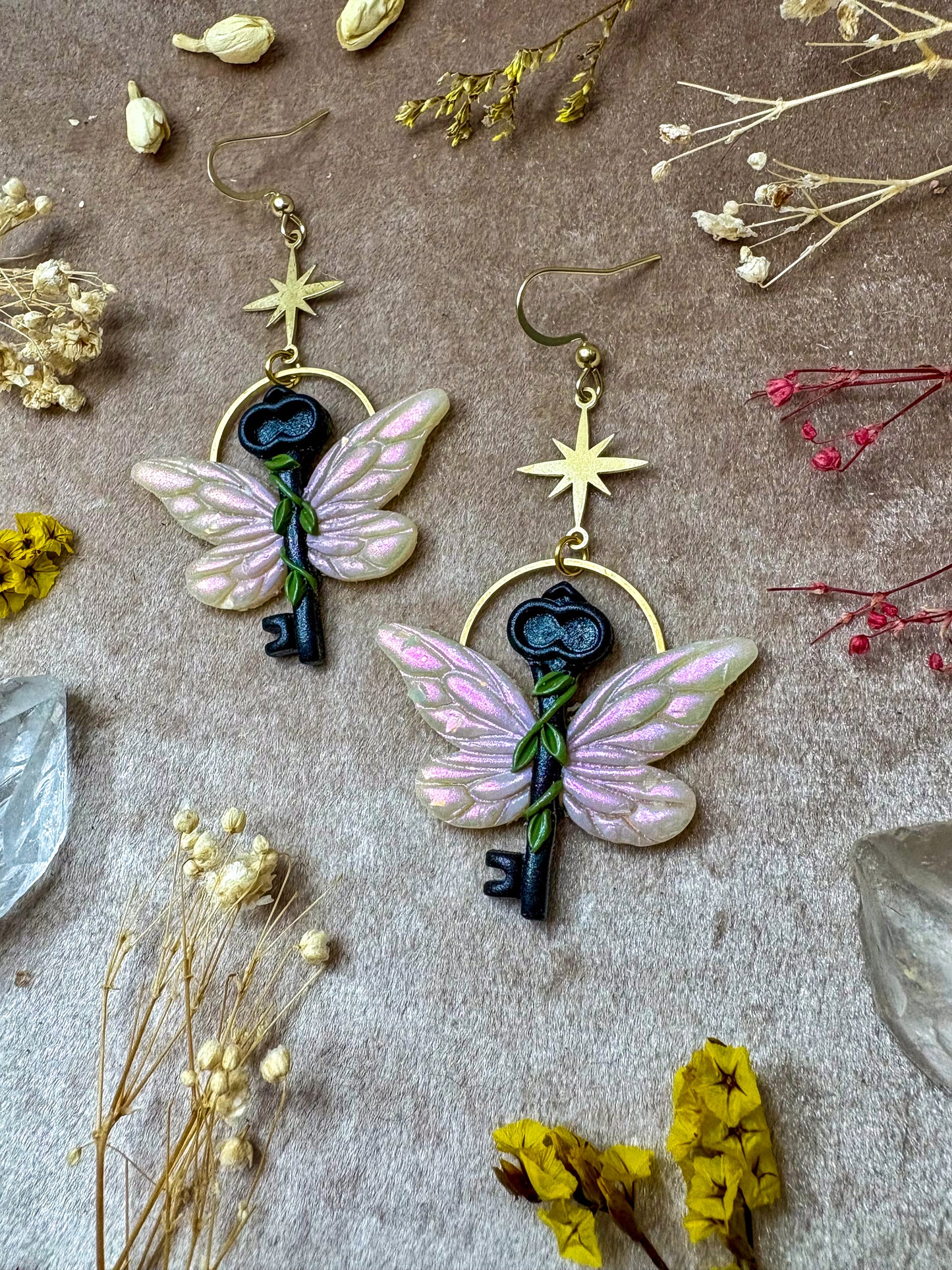 Winged Key Earrings
