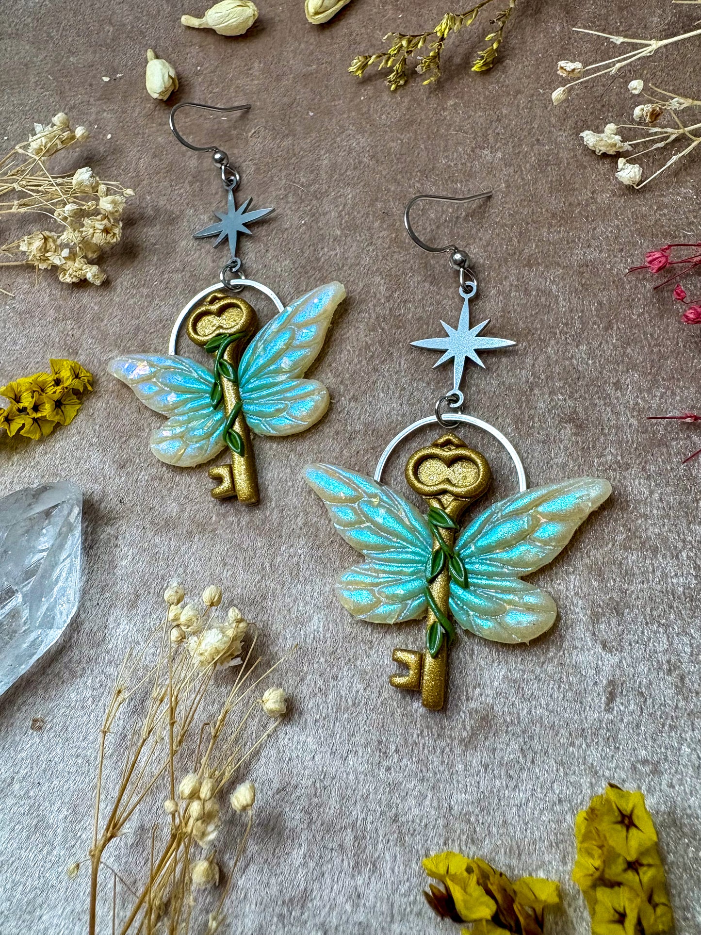 Winged Key Earrings