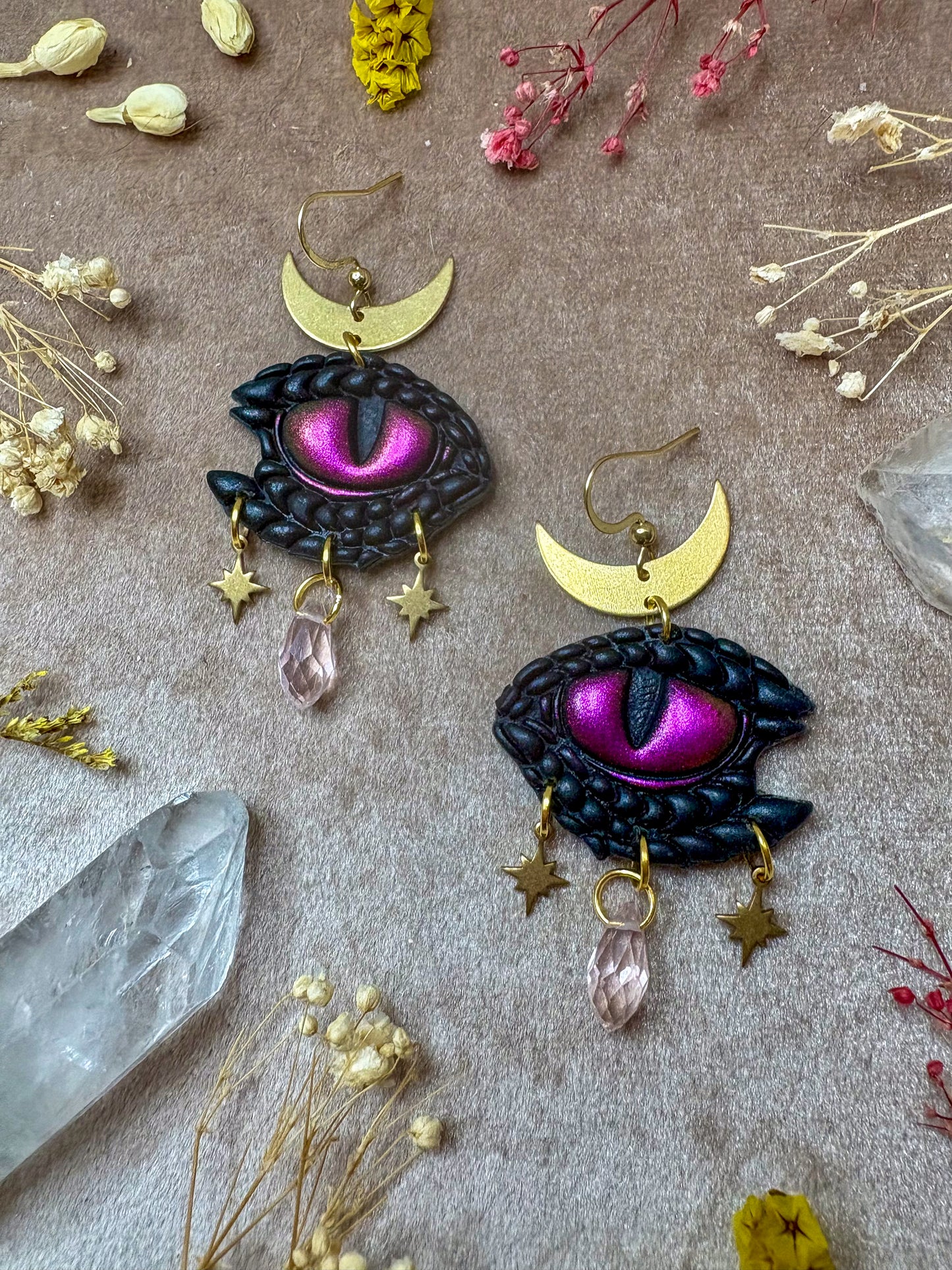 Dragon Tears Earrings - Black and Magenta