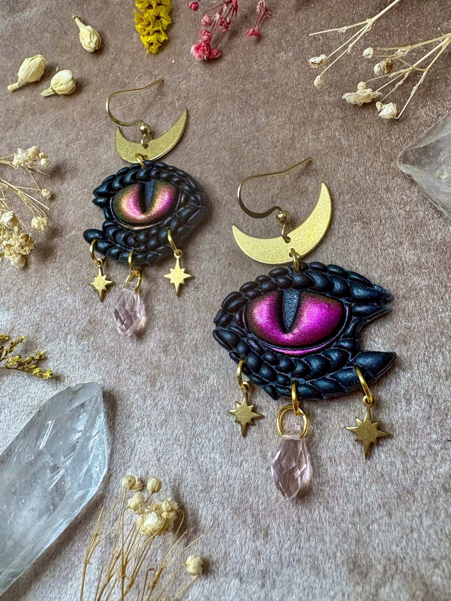 Dragon Tears Earrings - Black and Magenta