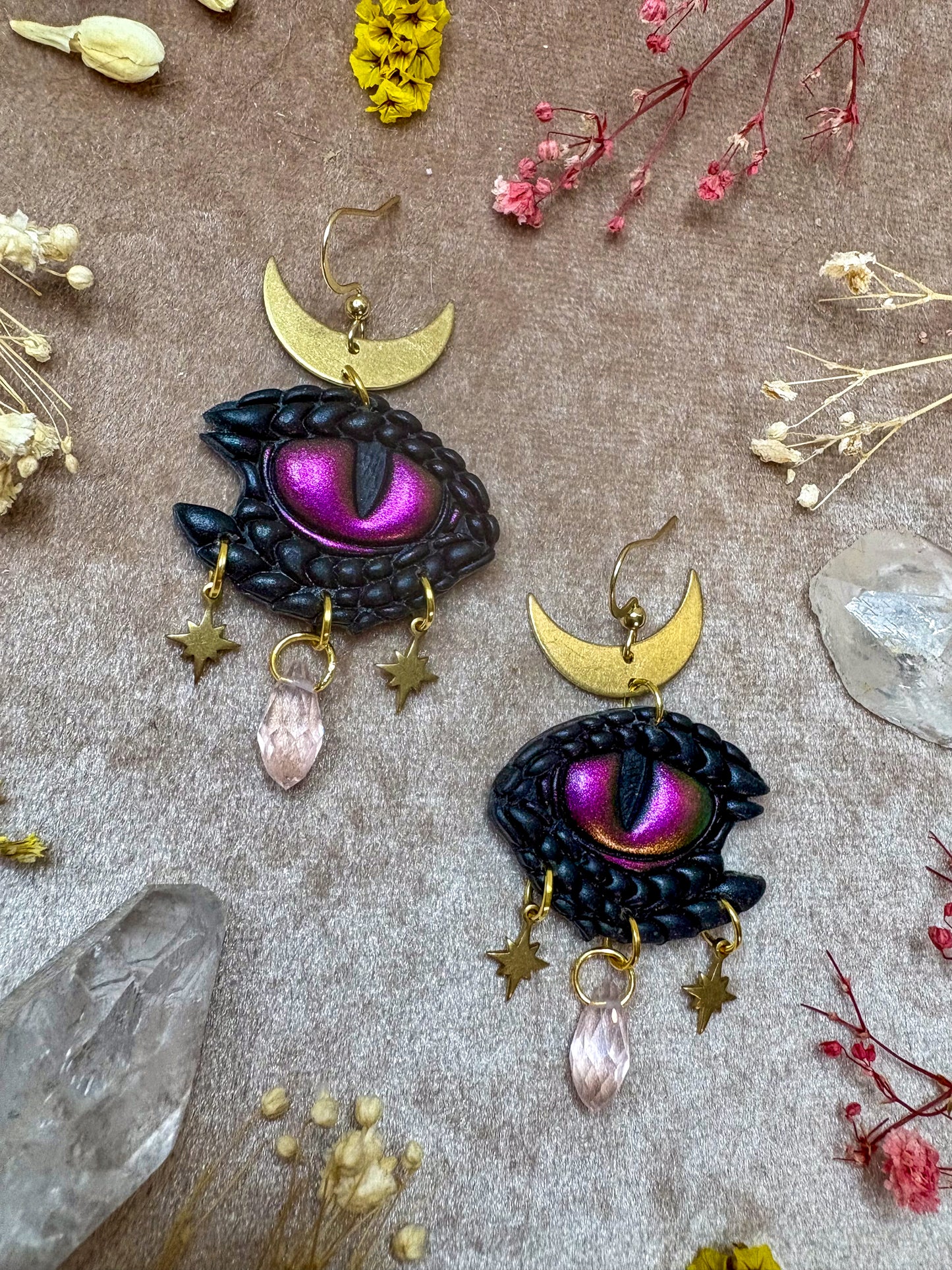 Dragon Tears Earrings - Black and Magenta