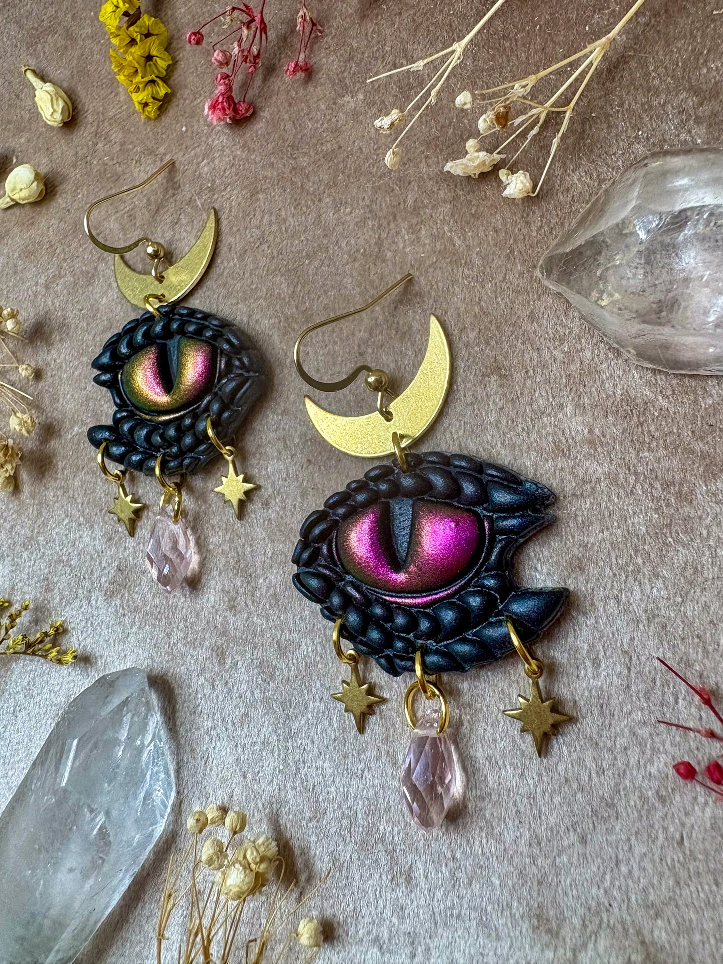 Dragon Tears Earrings - Black and Magenta