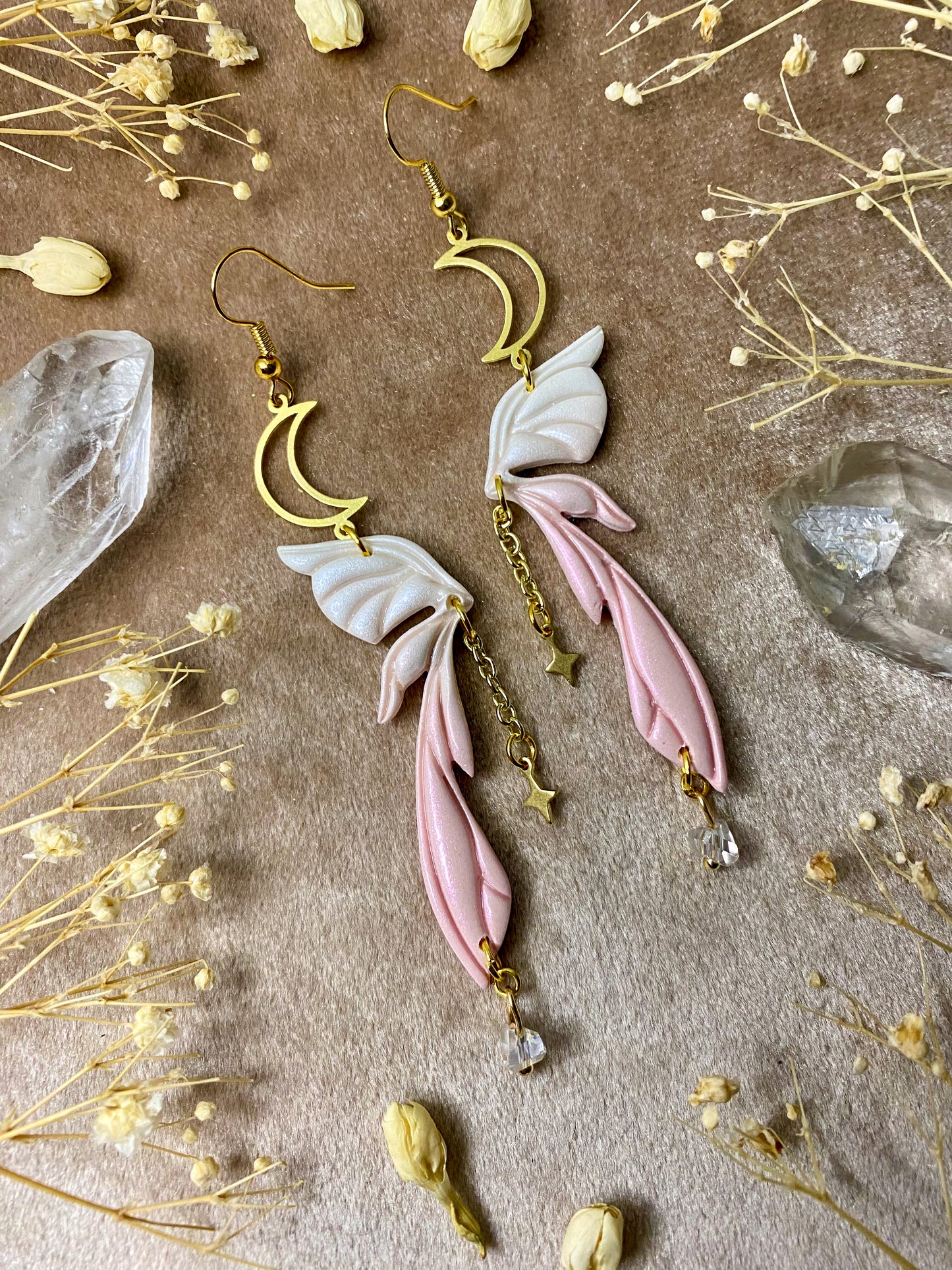 White and Pink Fairy Wing Earrings