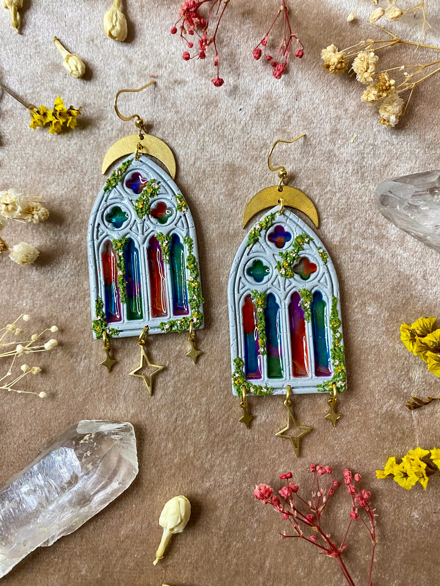 Multicolor Glass Gothic Window Earrings