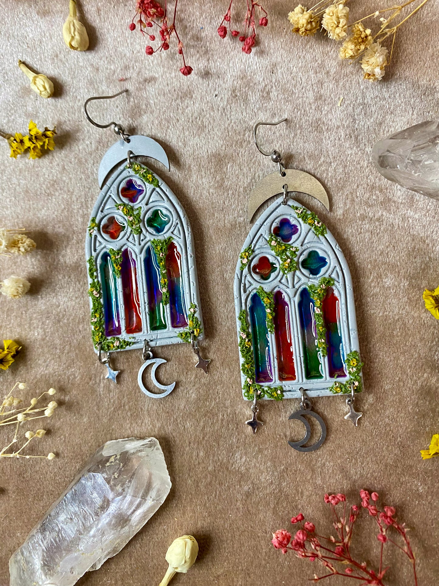 Multicolor Glass Gothic Window Earrings