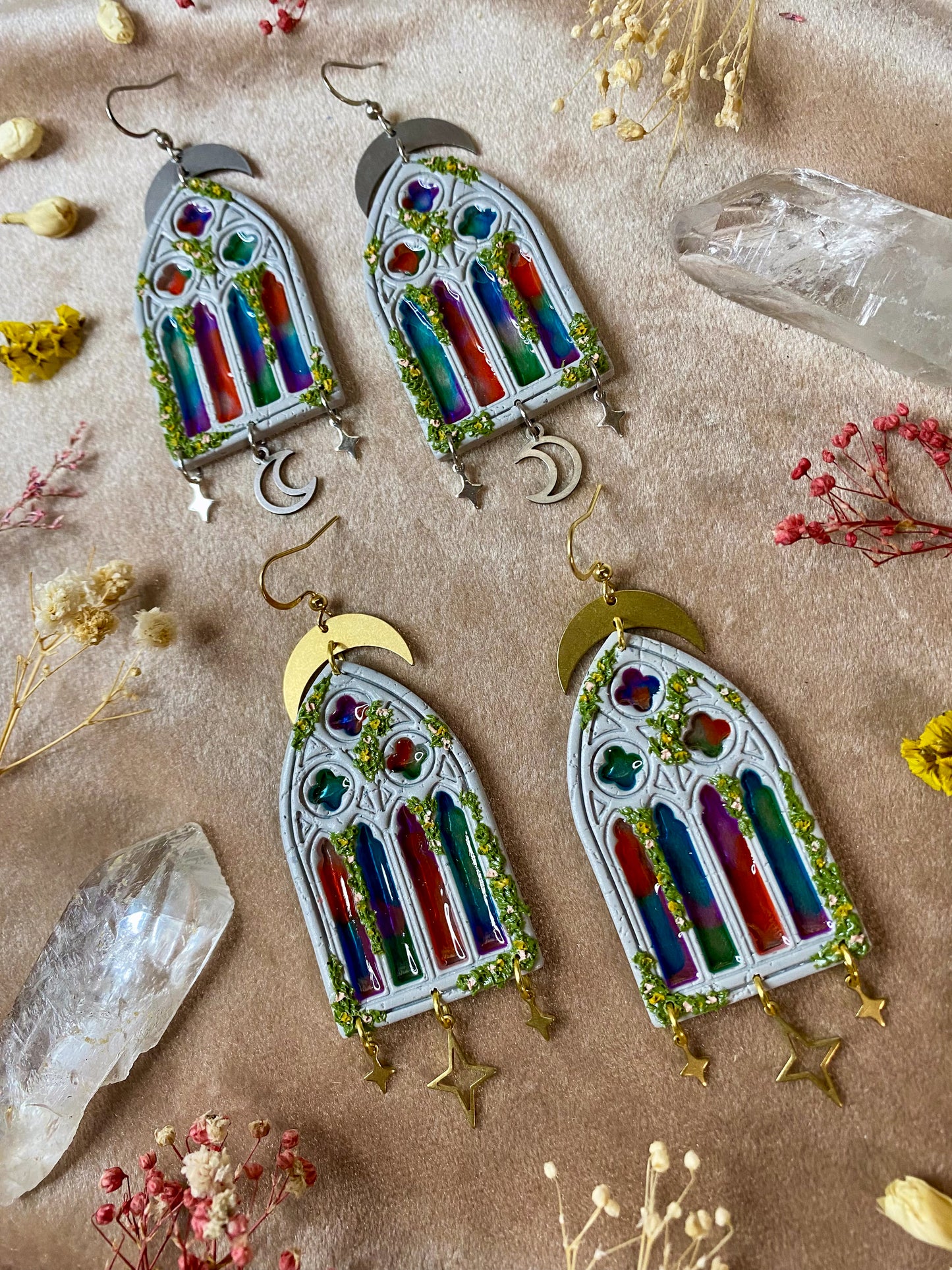 Multicolor Glass Gothic Window Earrings