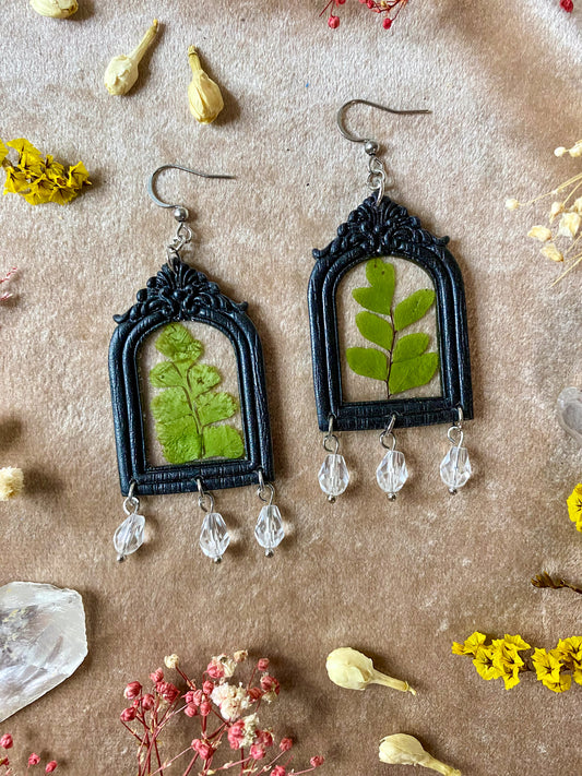 Black Arch Leafy Frame Earrings