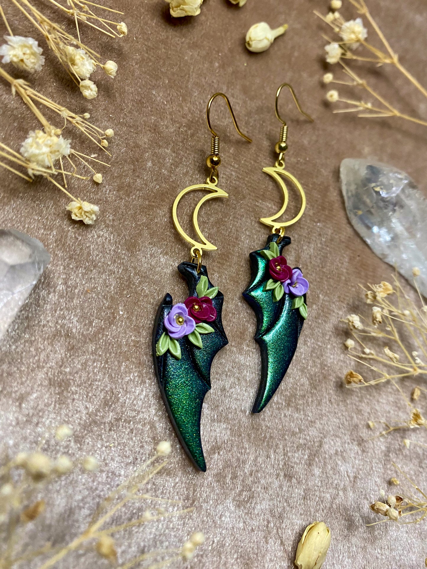 Floral Dragon Wing Earrings