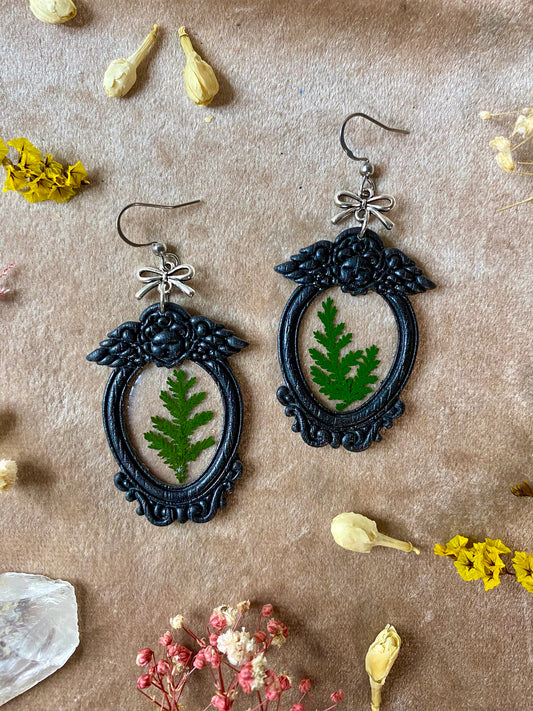 Black Angel Floral Frame Earrings