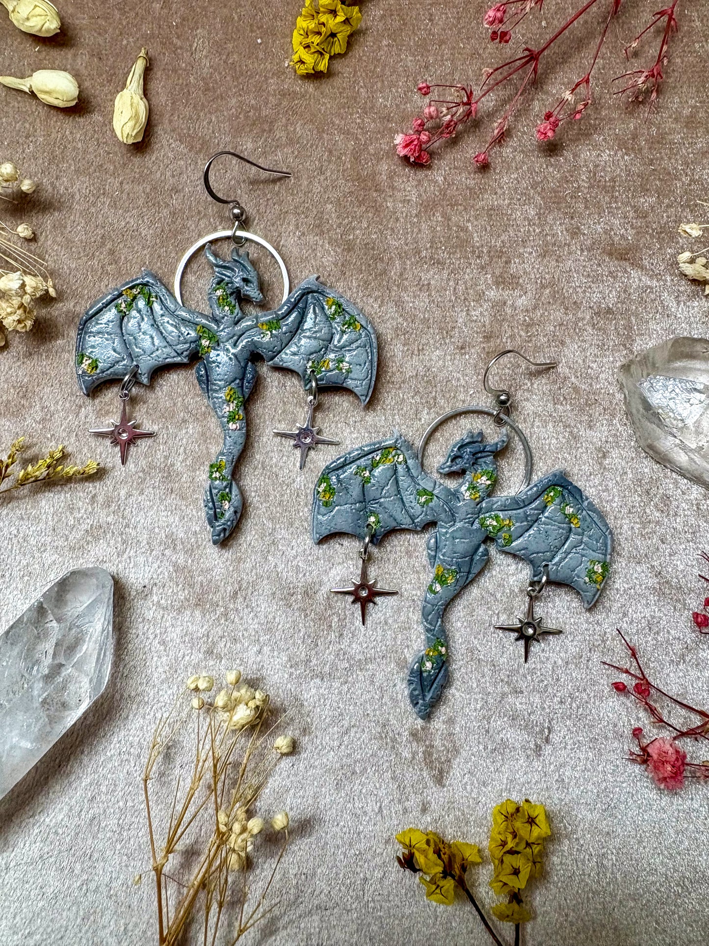 Stone Outstretched Dragon Earrings